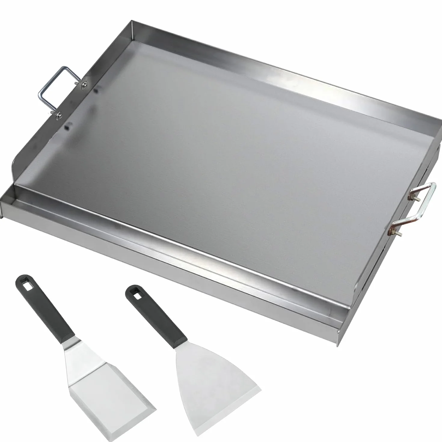 Płyta grillowa z stali nierdzewnej | 54x41x8 cm | uniwersalna deska BBQ, plancha 2 mm, pasująca do grilla gazowego i na węgiel