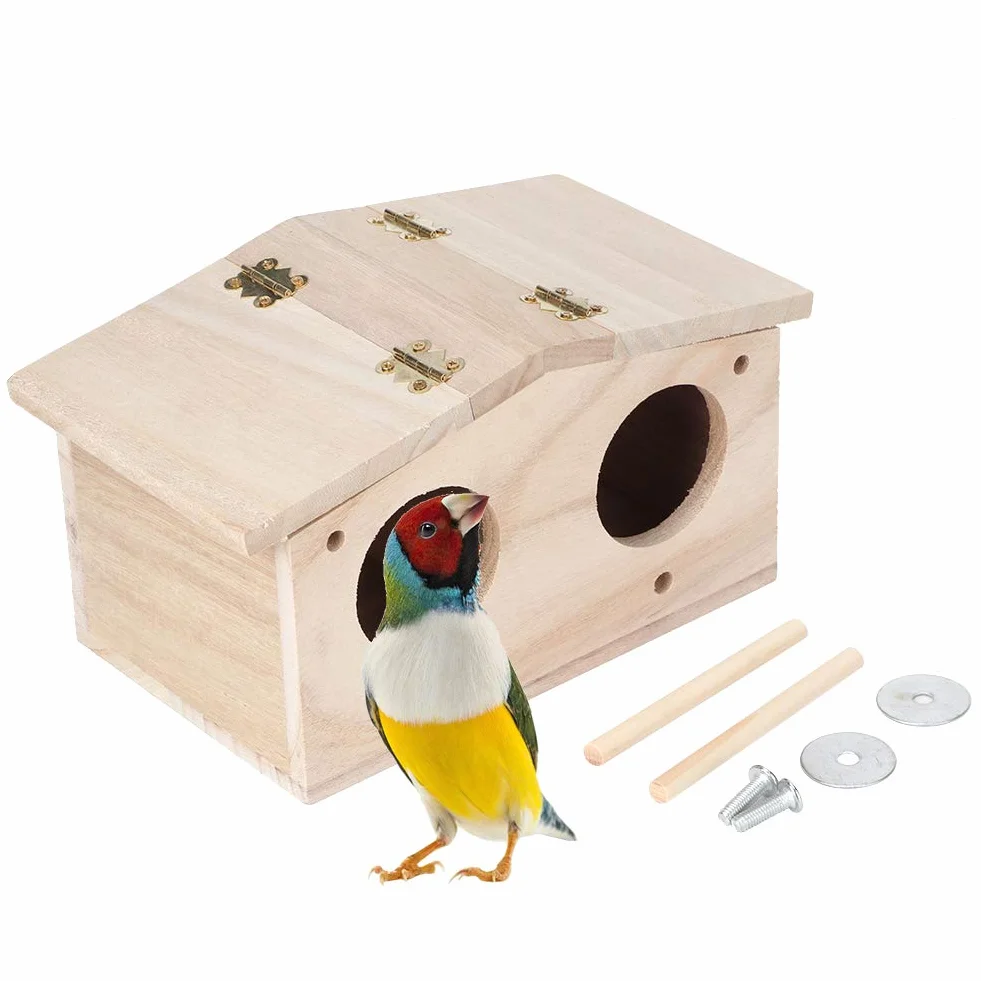 Drewniany Domek dla Ptaków 9,1 x 5,1 x 4,9 Cala, Budka dla Zwierząt, Klatka Schronienia, Akcesoria dla Papug i Jaskółek