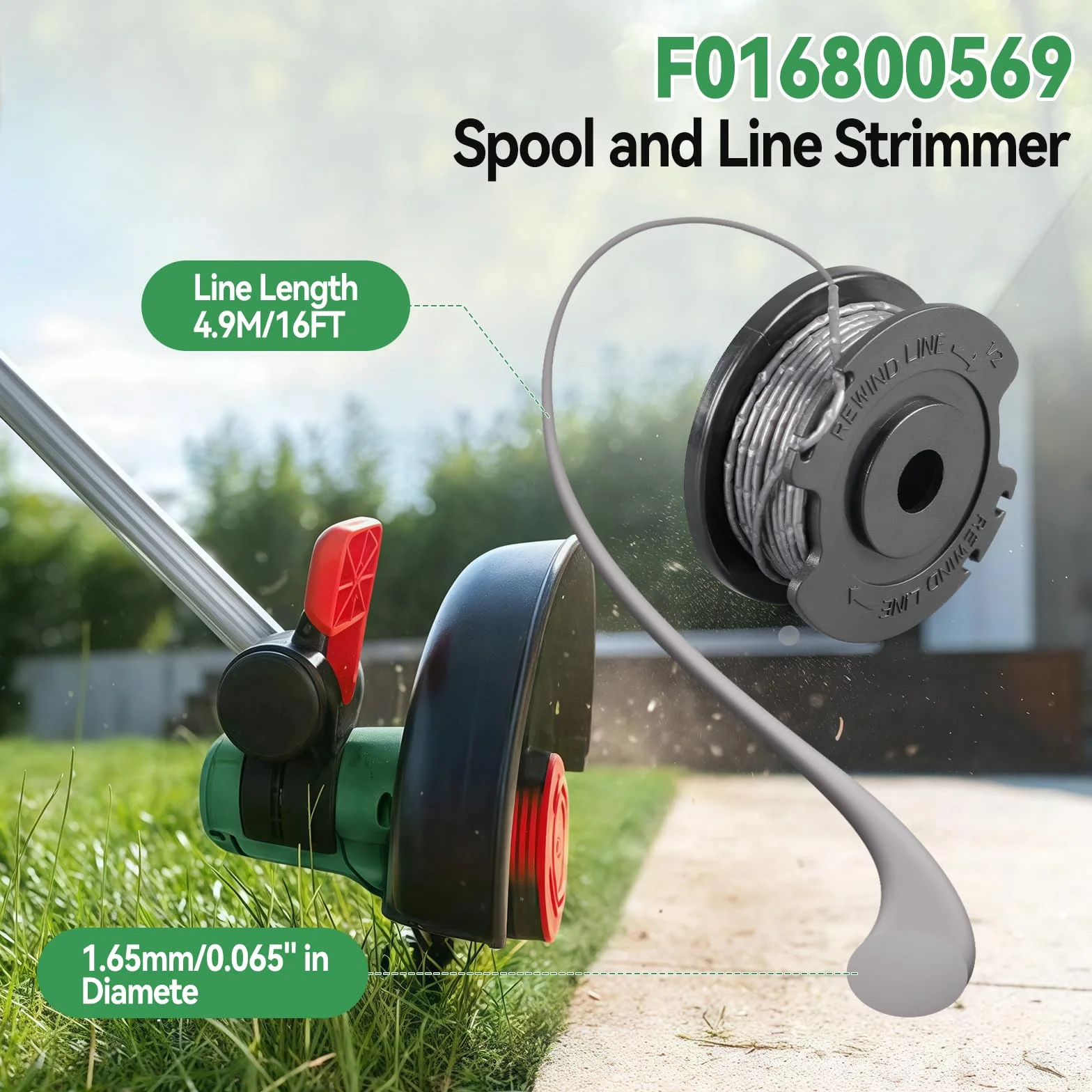 CDIYTOOL F016800569 Szpula do podkaszarki kompatybilna z Bosch ART 23 SL 26 SL, EasyGrassCut 18, 23, 26, 18-230, 18-260, 0,065"/1,65 mm, 4,9 m szpula do podkaszarki, zamiennik F016800385 (4 szt.)