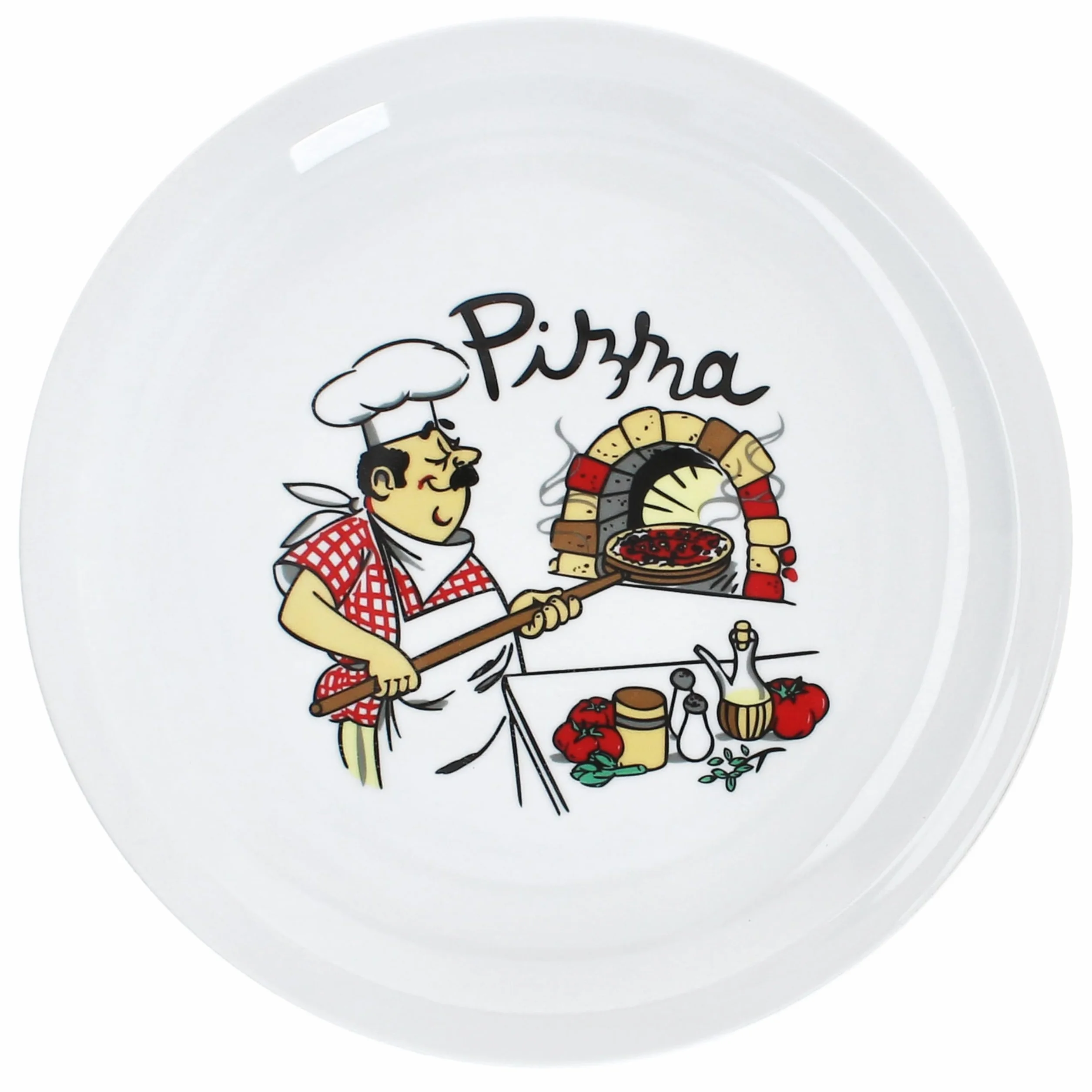 MamboCat Zestaw 6 talerzy do pizzy Mario XXL I Ø 33,5 cm I dla 6 osób I białe duże talerze do pizzy z porcelany z motywem piekarza I do pizzy lub do przyrządzania I duże talerze obiadowe, półmisek do