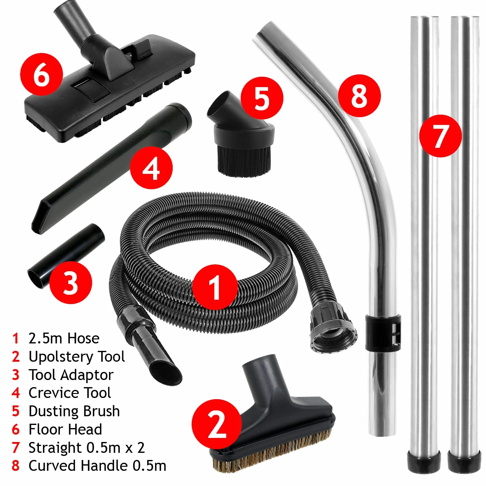 SPARES2GO Kompletny zestaw do odkurzaczy 2,5 m na mokro i suchy 2,5 m dla numatic Henry Hetty odkurzaczy itp.