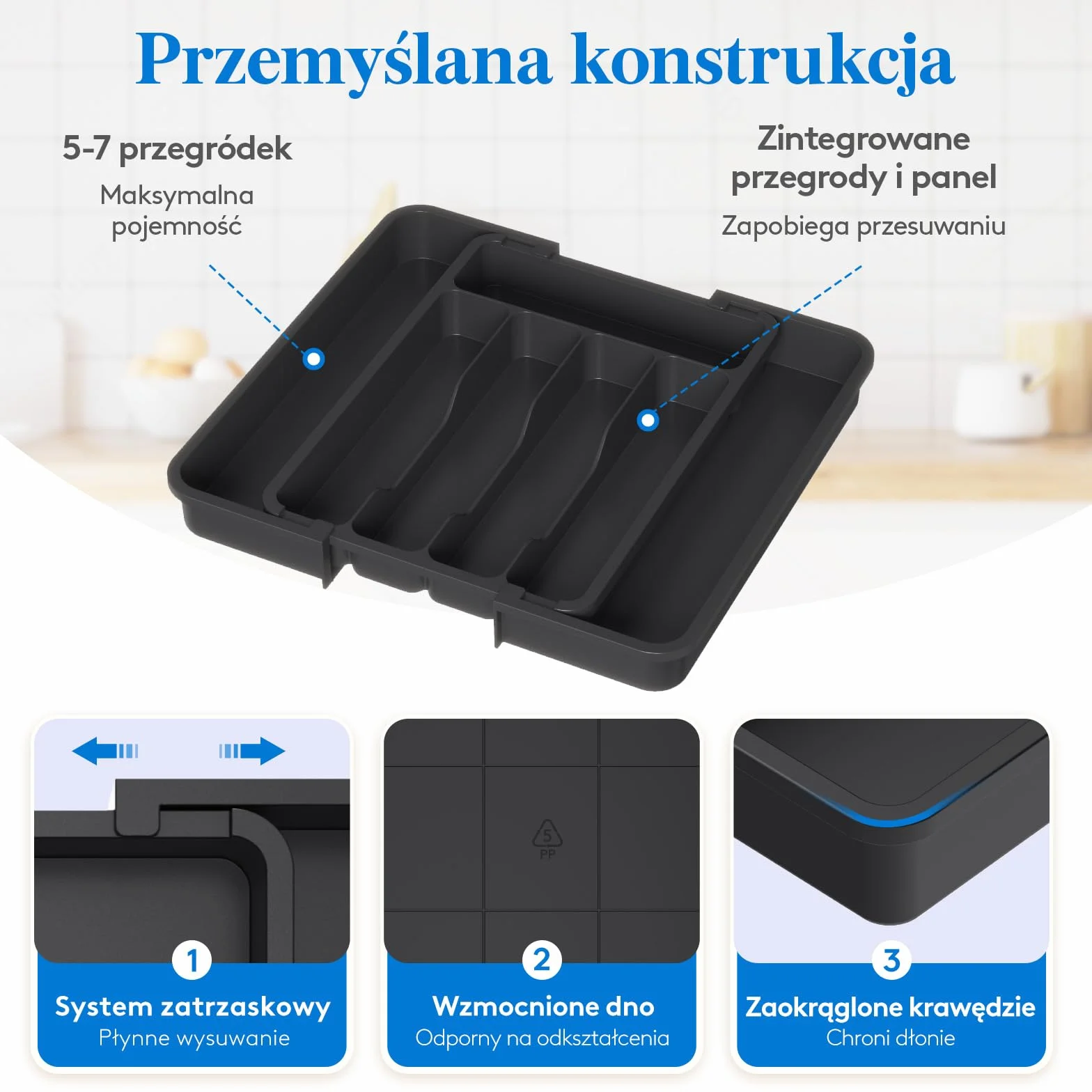 Lifewit Pojemnik na sztućce do szuflad rozszerzalny organizer kuchenny 30,9 cm czarny