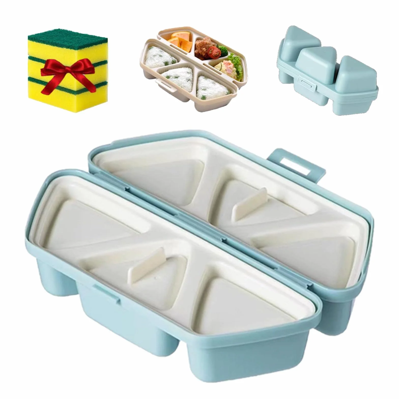 Forma onigiri, 6 w 1 Trójkątne formy onigiri do sushi, składana forma DIY na ryżowe kulki, łatwa do transportu, Nadaje się do wyrobu miseczek do serwowania algowych ryżowych kul i sushi (Niebieski)
