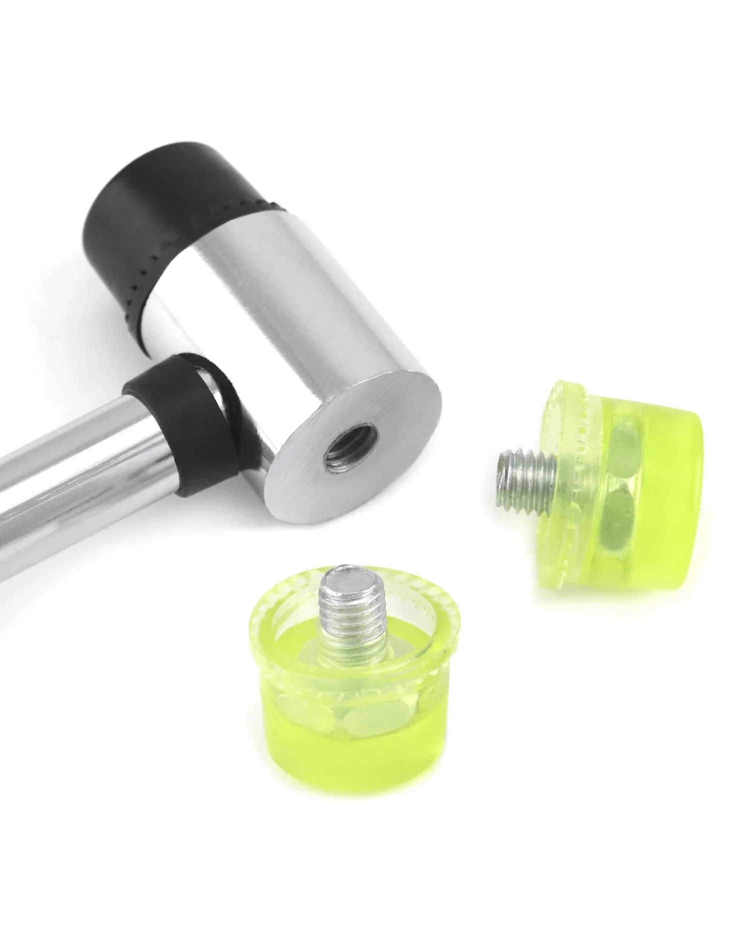 QWORK Młotek gumowy, młotek dwugłowy 25 mm z 2 wymiennymi głowicami młotka z antypoślizgową gumową rączką do drewna, plastiku, skóry, biżuterii, rękodzieła
