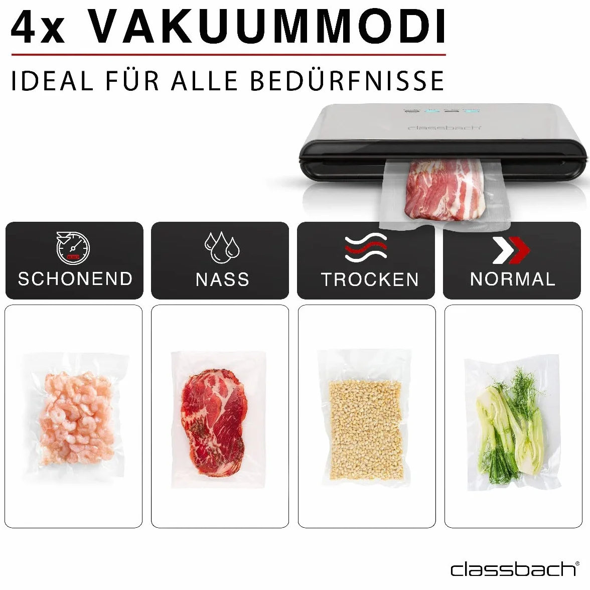 C-VK 4000 Vacuum Sealer/Vacuum Sealer/Film Welding Machine for Sous Vide 8x Longer Fresh 18 Professional Food Storage Bags Included Stainless Steel Casing