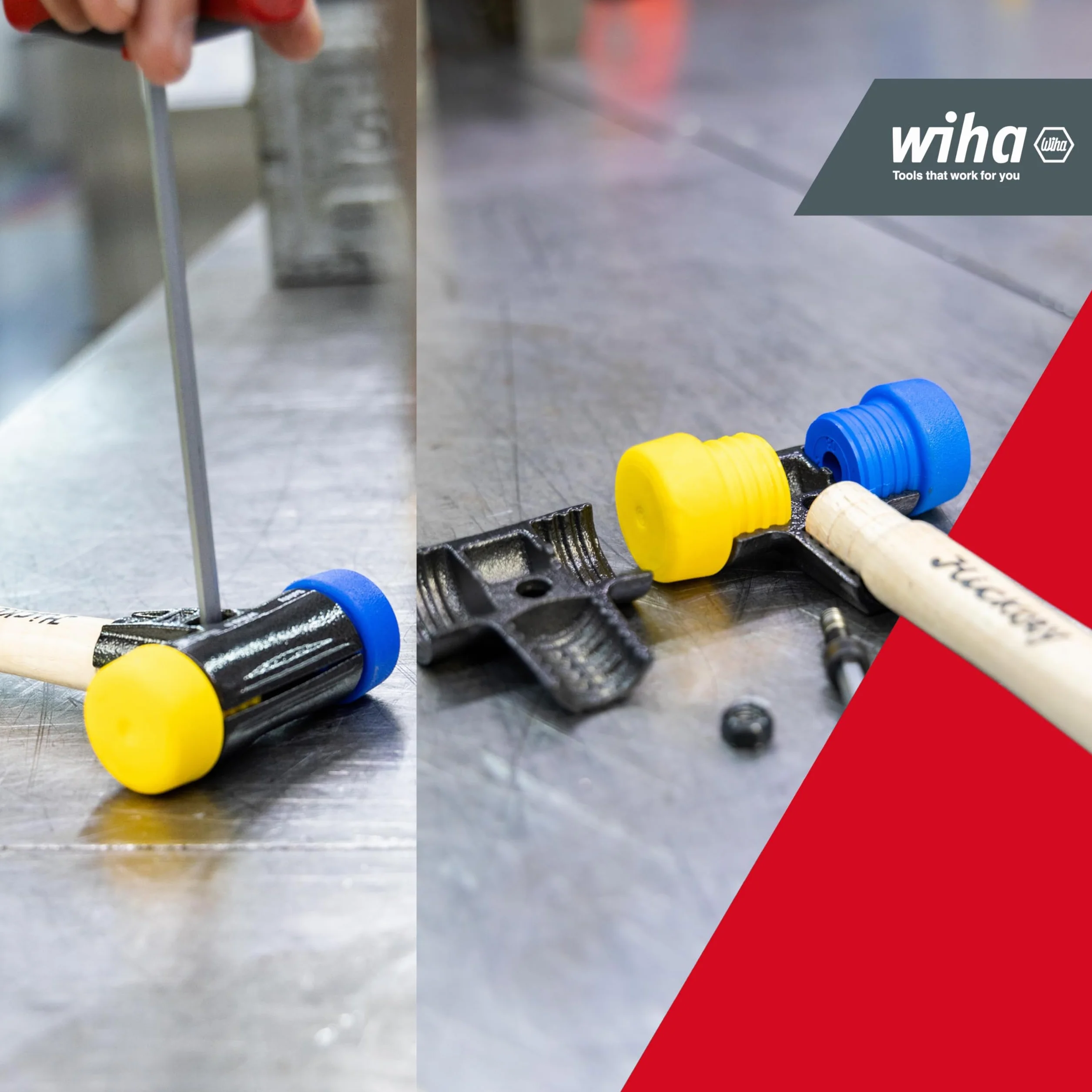 Wiha Młotek ochronny Safety miękki/średnio twardy z drewnianym trzonkiem hikory, okrągła głowica udarowa (26653) 30 mm