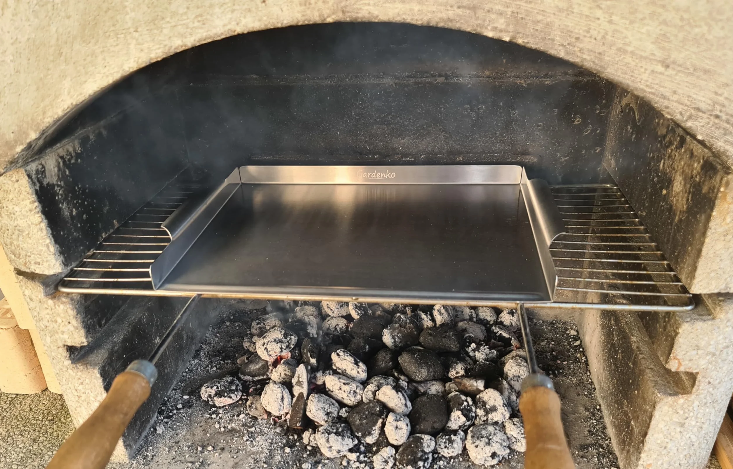 Płyta grillowa ze stali nierdzewnej 40x29 cm, Solidna taca na grilla do burgerów, mięs, warzyw, Plancha do grilla węglowego, 1 kg