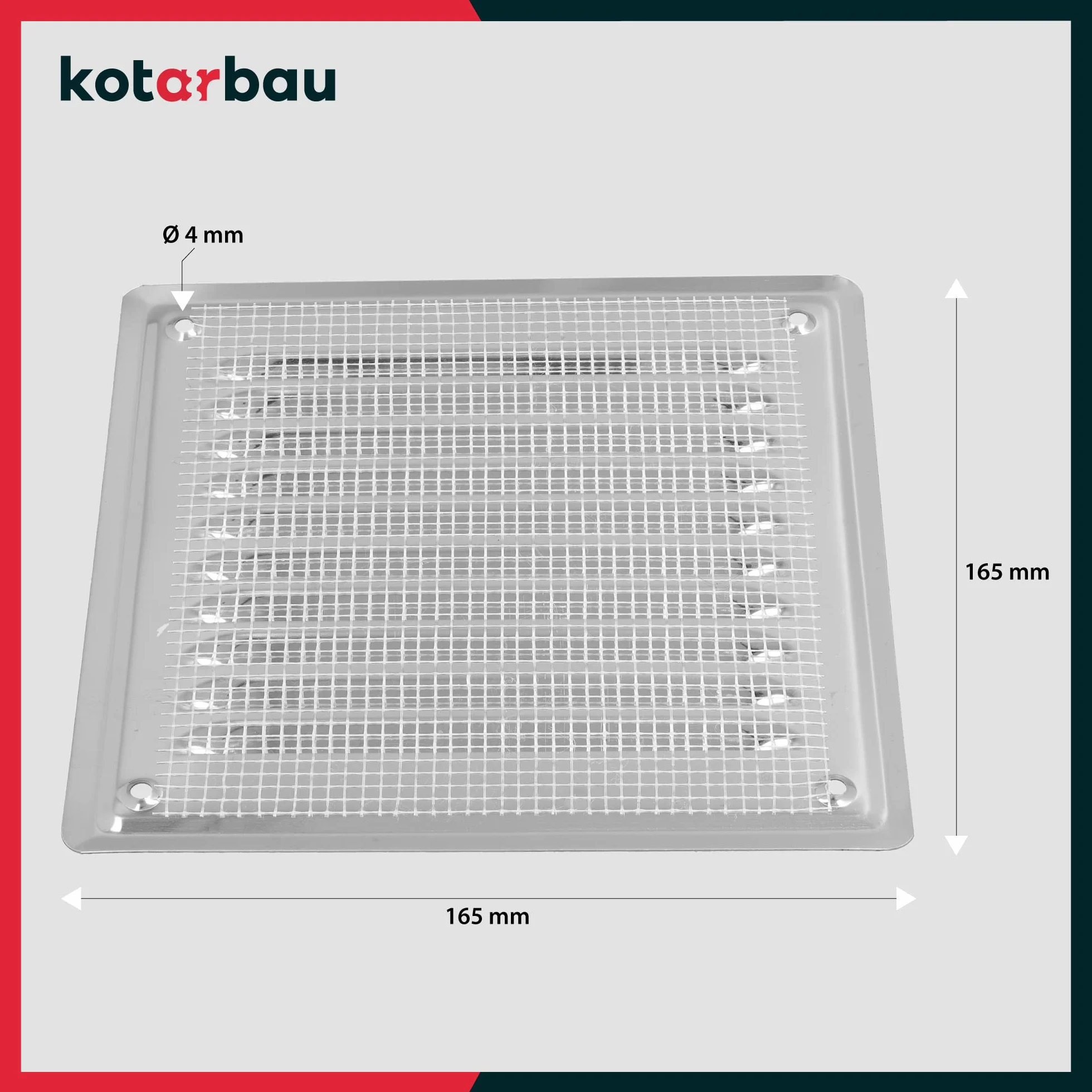 KOTARBAU® Kratka Wentylacyjna - 165 X 165 MM - Wentylacja z Siatką - Stal Nierdzewna - Metalowa - Srebrna