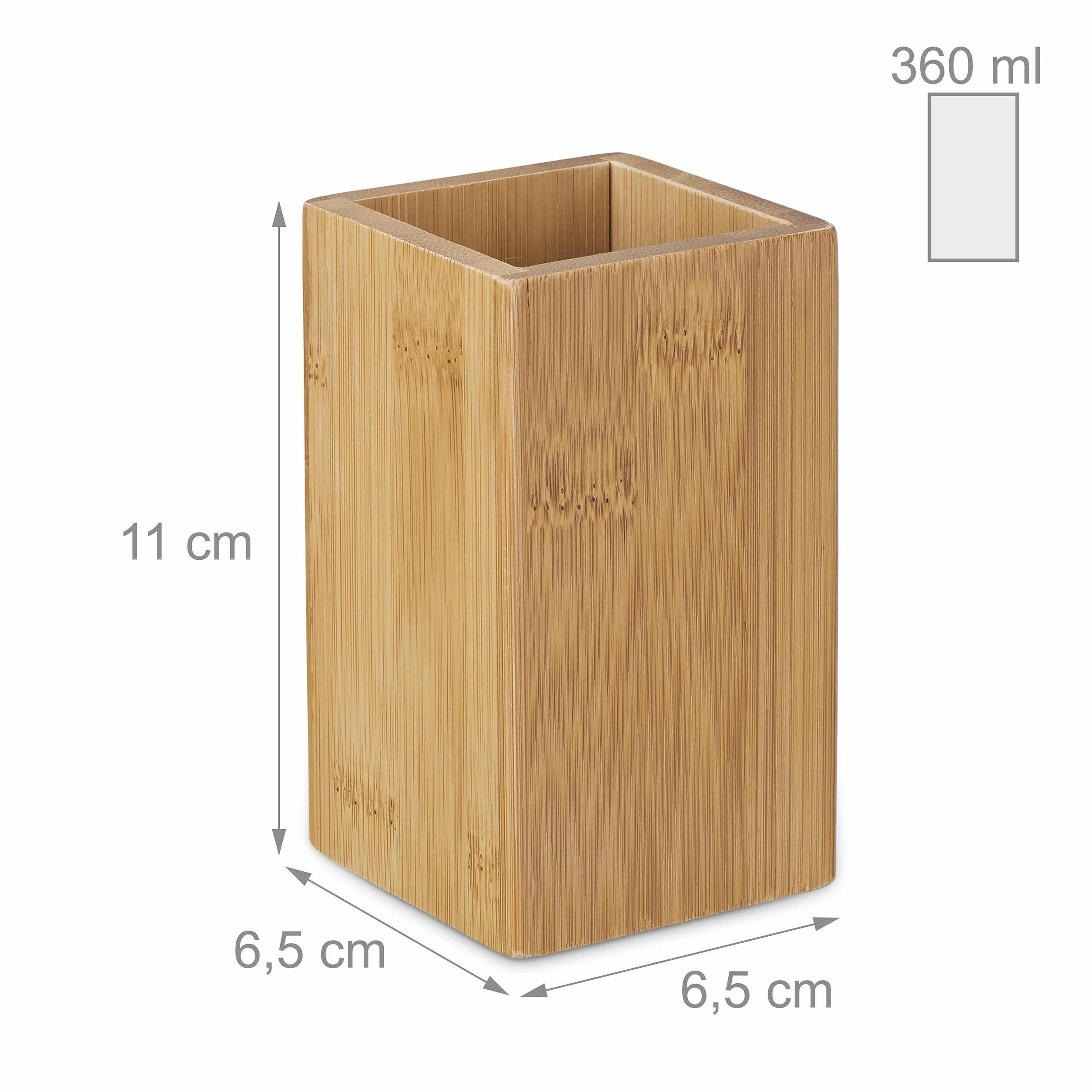 Relaxdays, naturalny kubek na szczoteczki do zębów, prostokątny, naturalny design, łazienka kubek na zęby, bambus powlekany PU, wys. x szer. x gł.: 11 x 6,5 x 6,5 cm, 6,5 x 6,5 x 11 cm