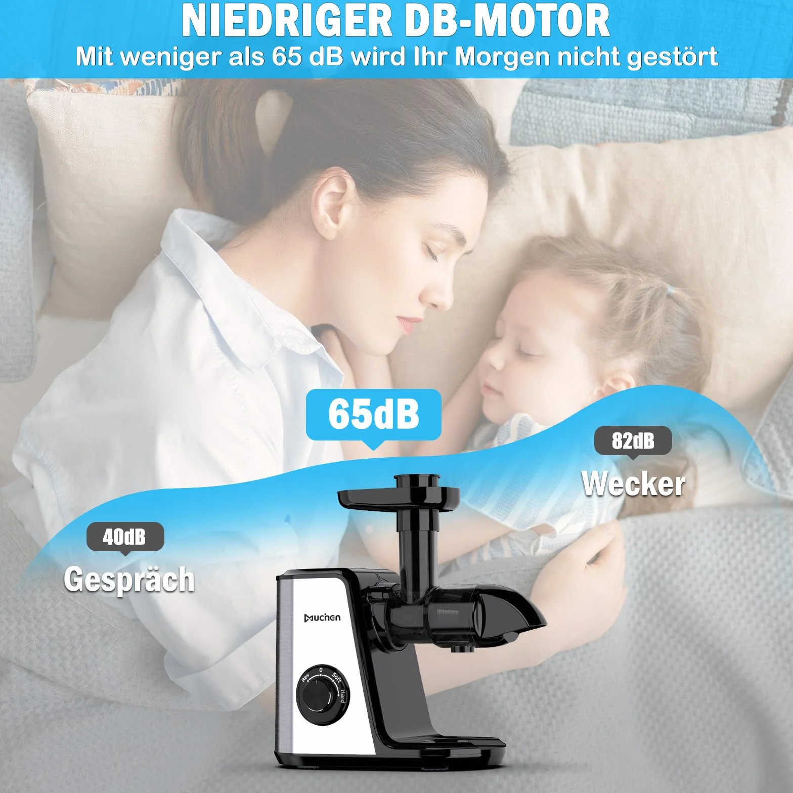Muchen Slow Juicer sokowirówka do owoców i warzyw, cichy silnik, łatwe czyszczenie z funkcją żucia wstecznego, 150 W, ze stali nierdzewnej, kolor czarny, srebrny, w zestawie książka z przepisami