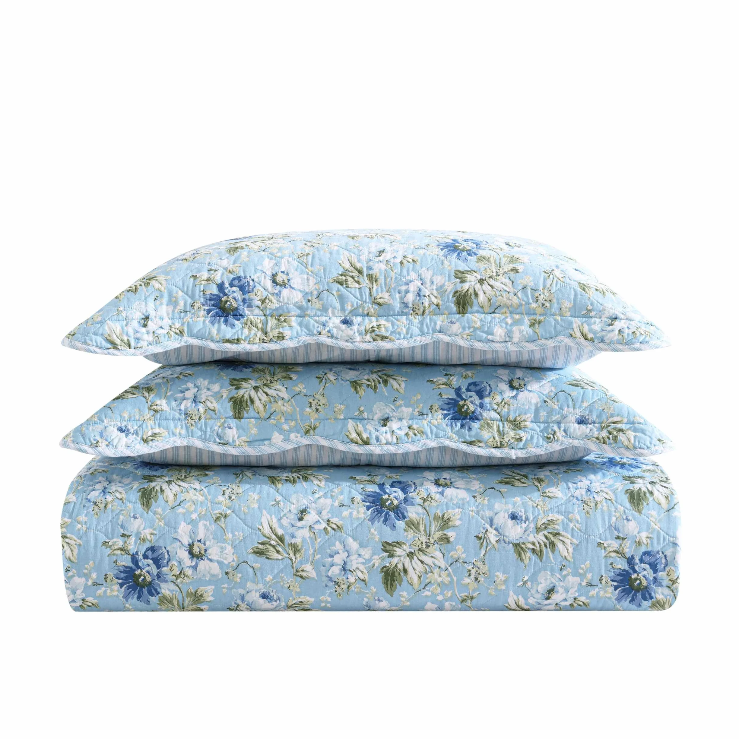 Laura Ashley - Zestaw kołder, super miękka pościel z pasującymi poszewkami na brzegi (Peony Garden Blue, Full/Queen)