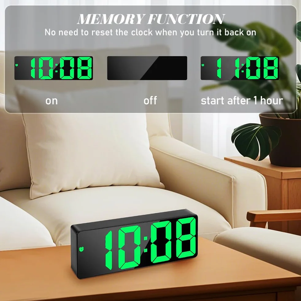 flintronic Cyfrowy budzik, cyfrowy budzik LED z dużymi cyframi, zegar stołowy z wyświetlaczem temperatury i alarmami, cyfrowy zegar zasilany przez USB, budzik nocny z funkcją drzemki/regulowanym