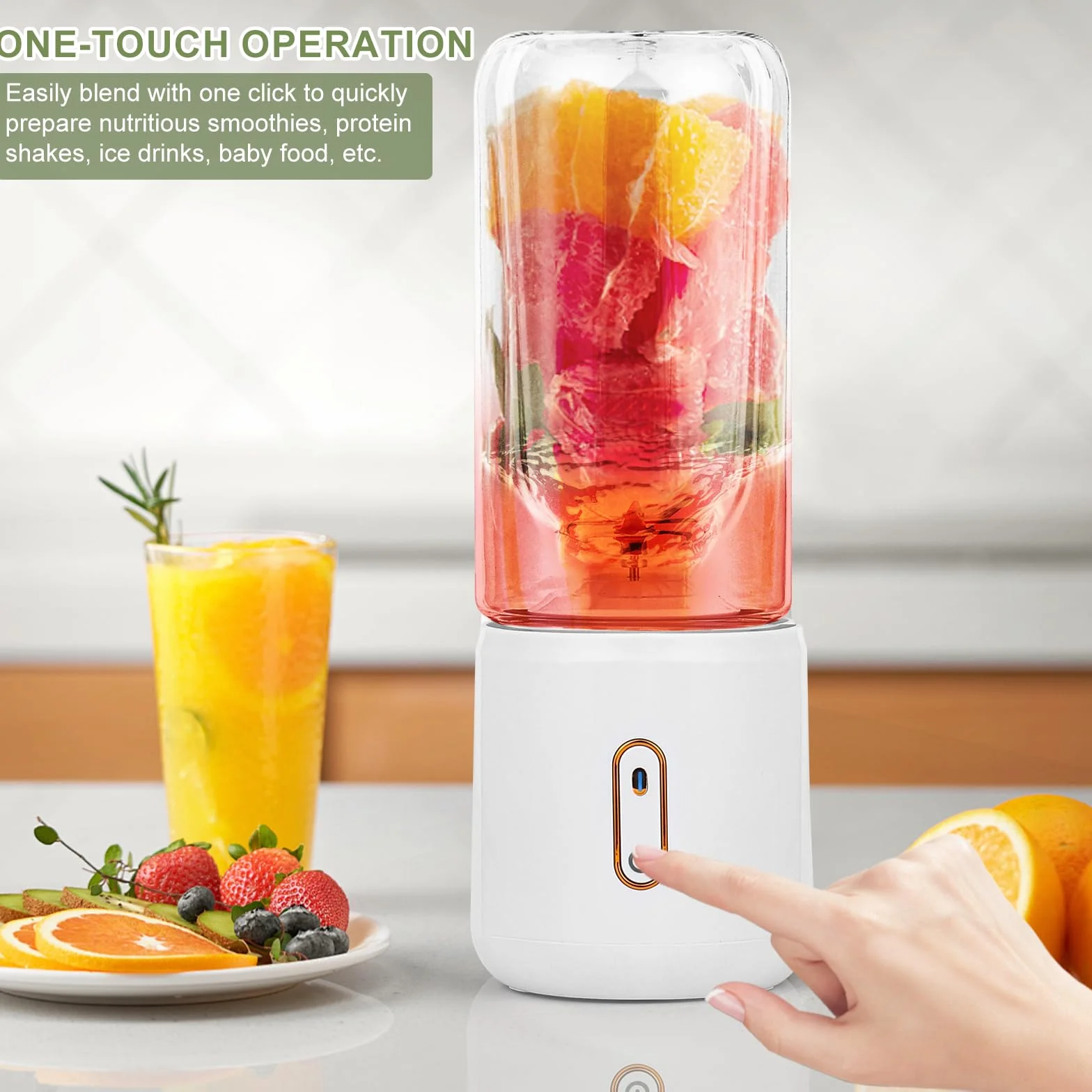 Euakee Przenośny blender 500 ml Mini blender USB z akumulatorem do świeżych soków i koktajli, przenośny mini blender z 7 ultra ostrymi ostrzami, do domu, biura, podróży, siłowni
