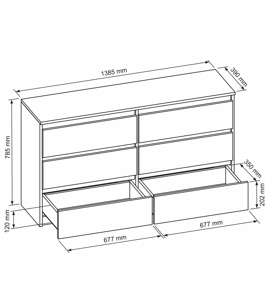 meble masztalerz Komoda Czarna z 6 szufladami - Fronty w połysku - 138,5x78,5x39 cm - Komoda do salonu, sypialni - Szafka z szufladami - Komoda z szufladami