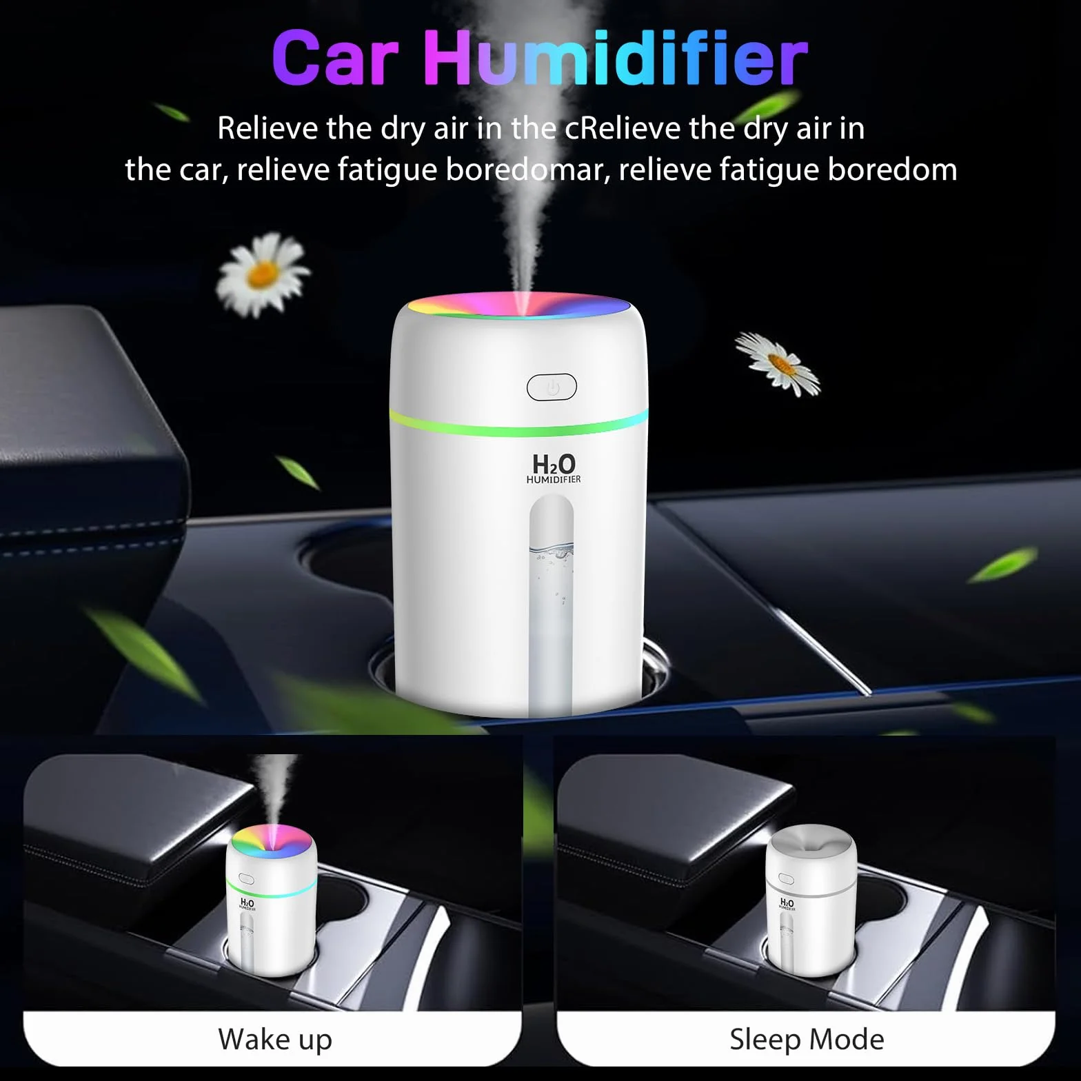 Kissleaf Mini nawilżacz powietrza 250 ml 7 kolorów światła 28 dB USB-C cichy