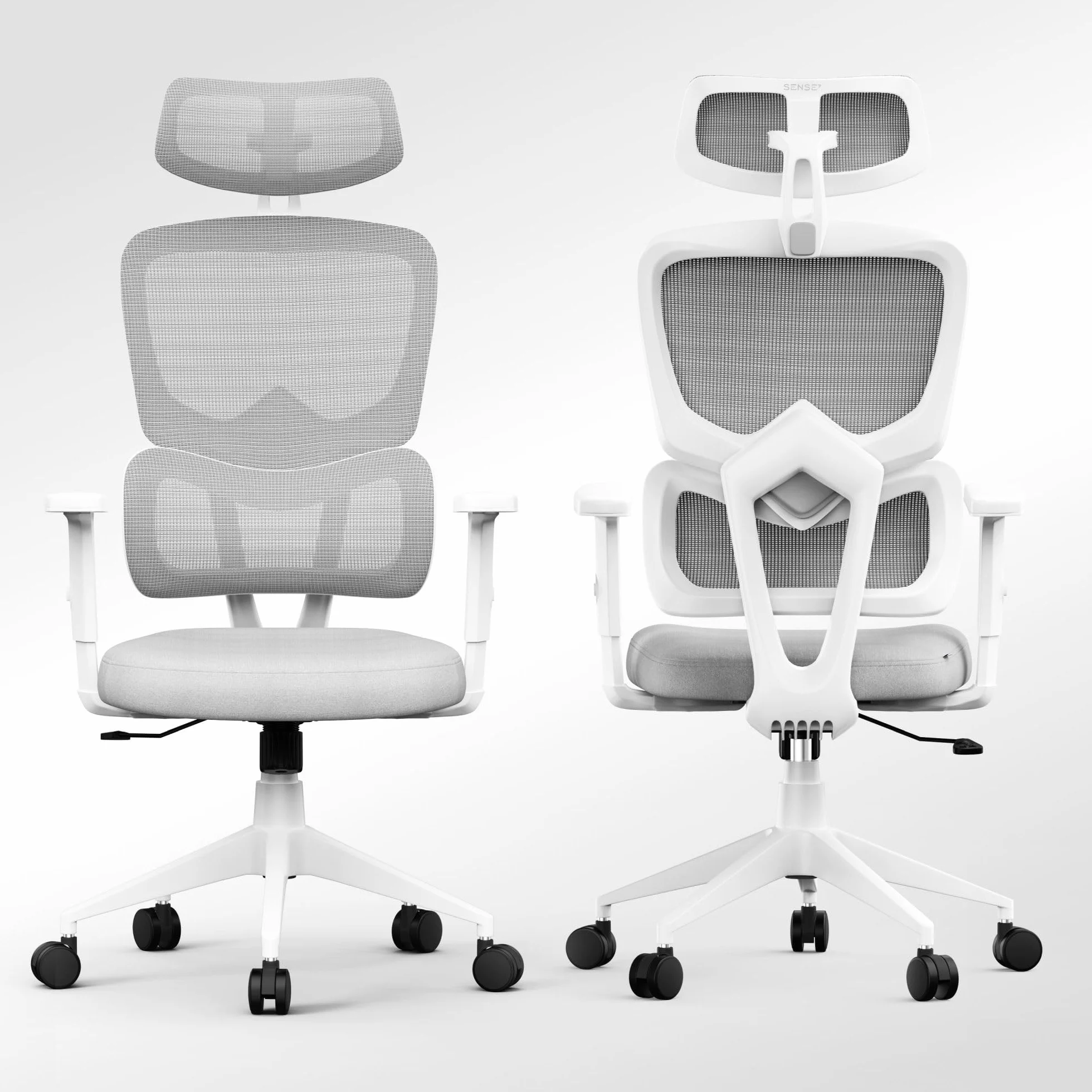 SENSE7 VENO Fotel Biurowy Ergonomiczny – Oddychająca Siatka, Regulowany Zagłówek i Podłokietniki, Ciche Kauczukowe Kółka, Stylowy Design, Komfort i Stabilność dla Pracy i Relaksu