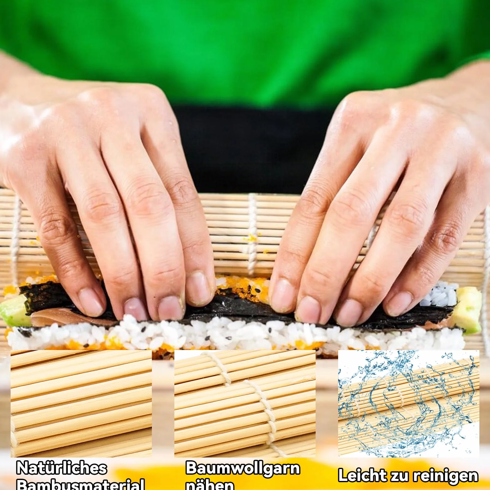 Zestaw do sushi 10-częściowy, maty bambusowe, pałeczki, noże, łyżki ryżowe