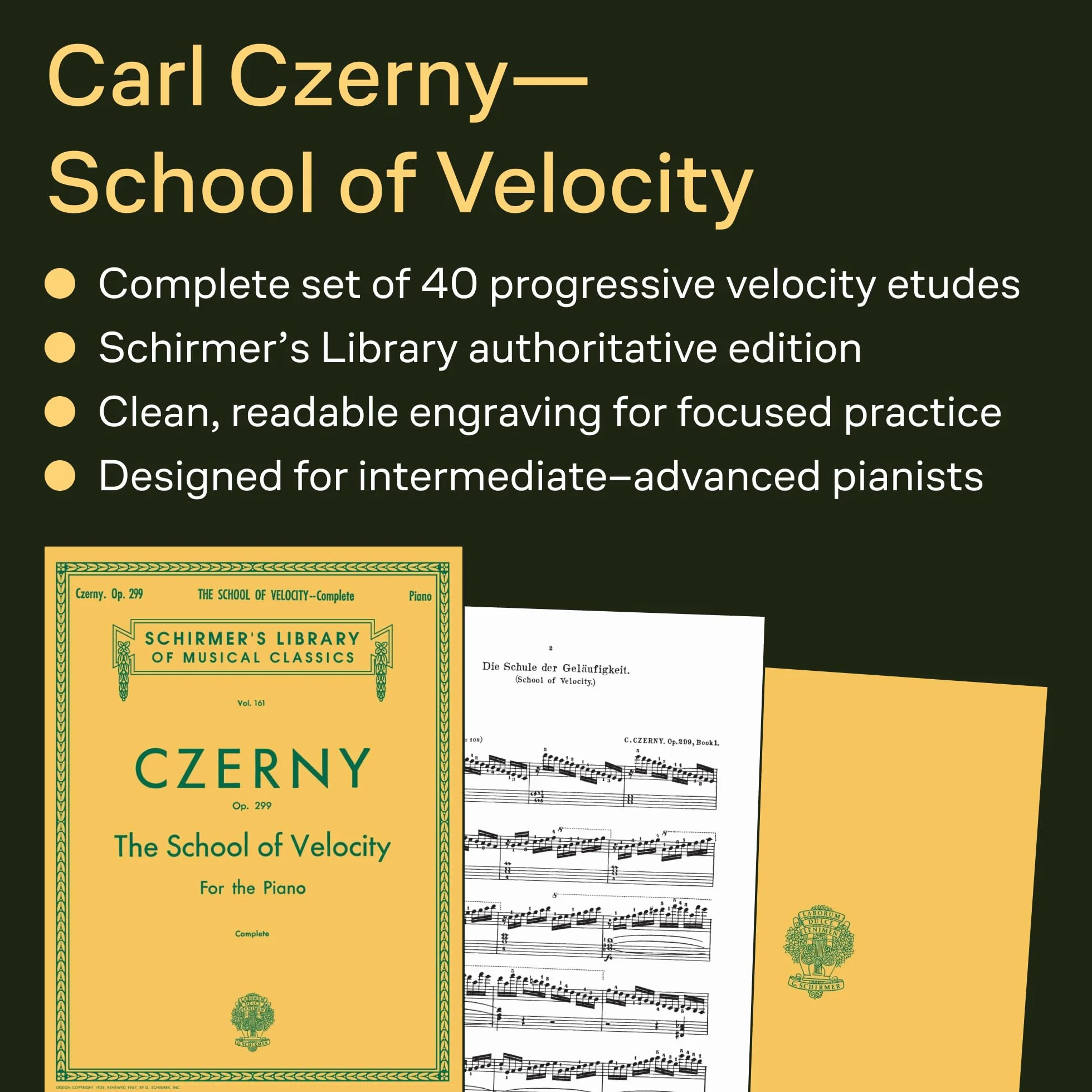 Carl czerny: the school of velocity op.299 (complete) piano: Schirmer Library of Classics Volume 161 Piano Technique