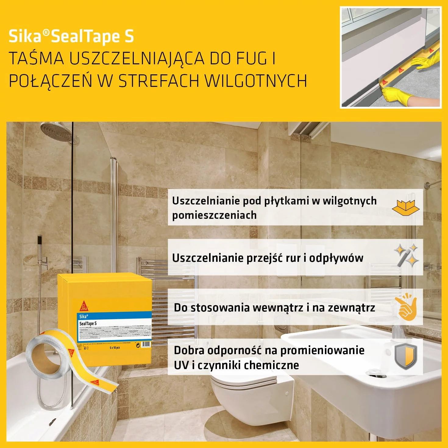 Sika - Taśma do uszczelnień szczelin i dylatacji pod płytki ceramiczne - SikaSeal Tape S do pomieszczeń mokrych - Wysoka elastyczność - Wodoszczelność - 5 m