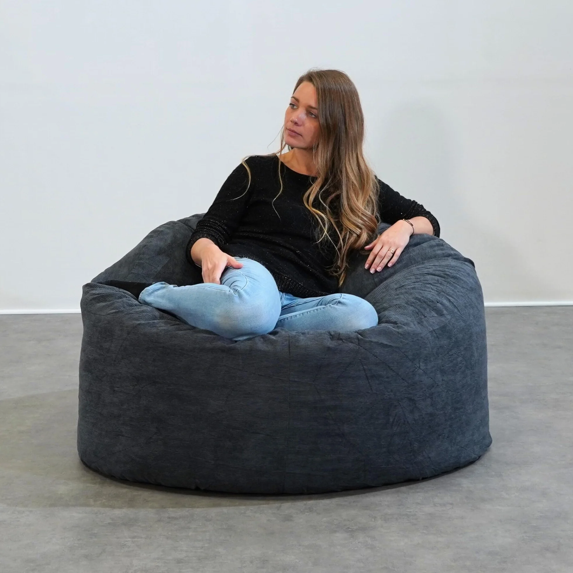 Giant Pear Beanbag 100cm Ultra wygodny sztruks wypełniony rozdrobnionymi fotelami z pianki Krzesło Sofa (niebieski)…