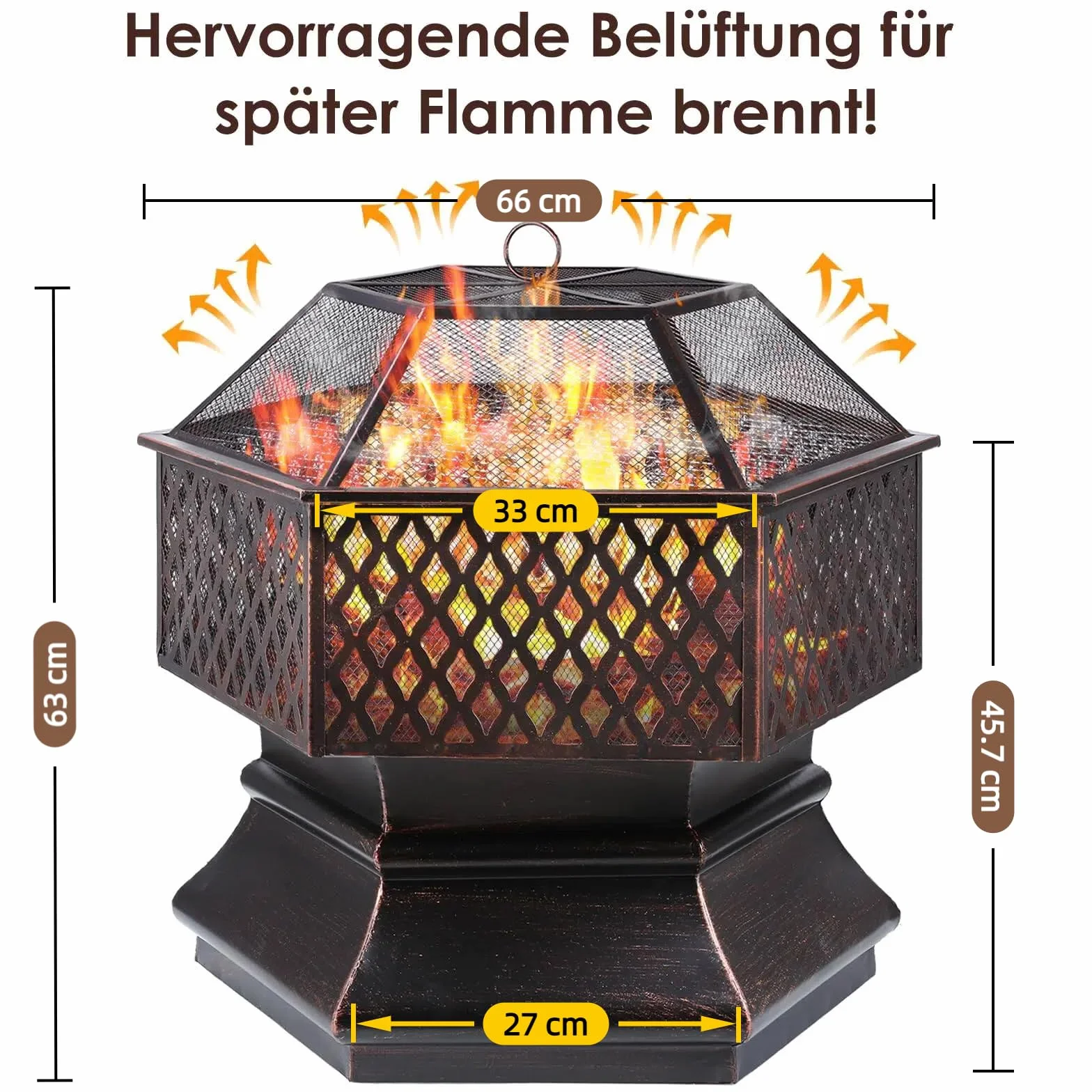 TLSUNNY Misa ogniowa z rusztem do grilla,palenisko z ekranem przeciwiskrowym,66×66×63cm,palenisko zewnętrzne z rusztem na węgiel drzewny i pogrzebacz,beczka ogniowa do ogrodu,na patio,ogrzewania/BBQ