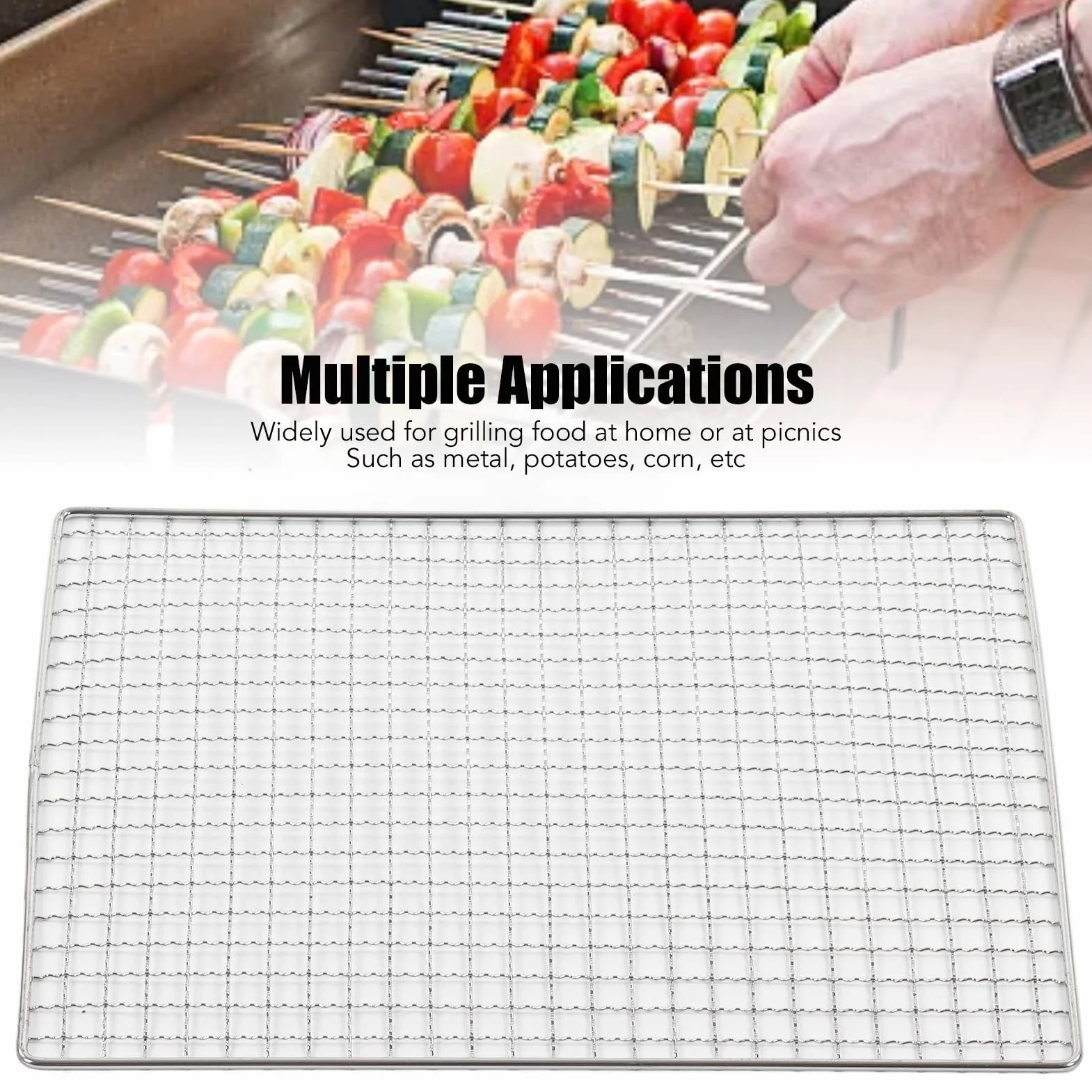 Mata z Drutu do Grillowania, Stal Nierdzewna BBQ Grill Net Grill Campfire Grate Grill Mata Siatkowa Grill Baking Net Non Stick Cooking Grate for Pit, dla Domu Pikniki Kemping
