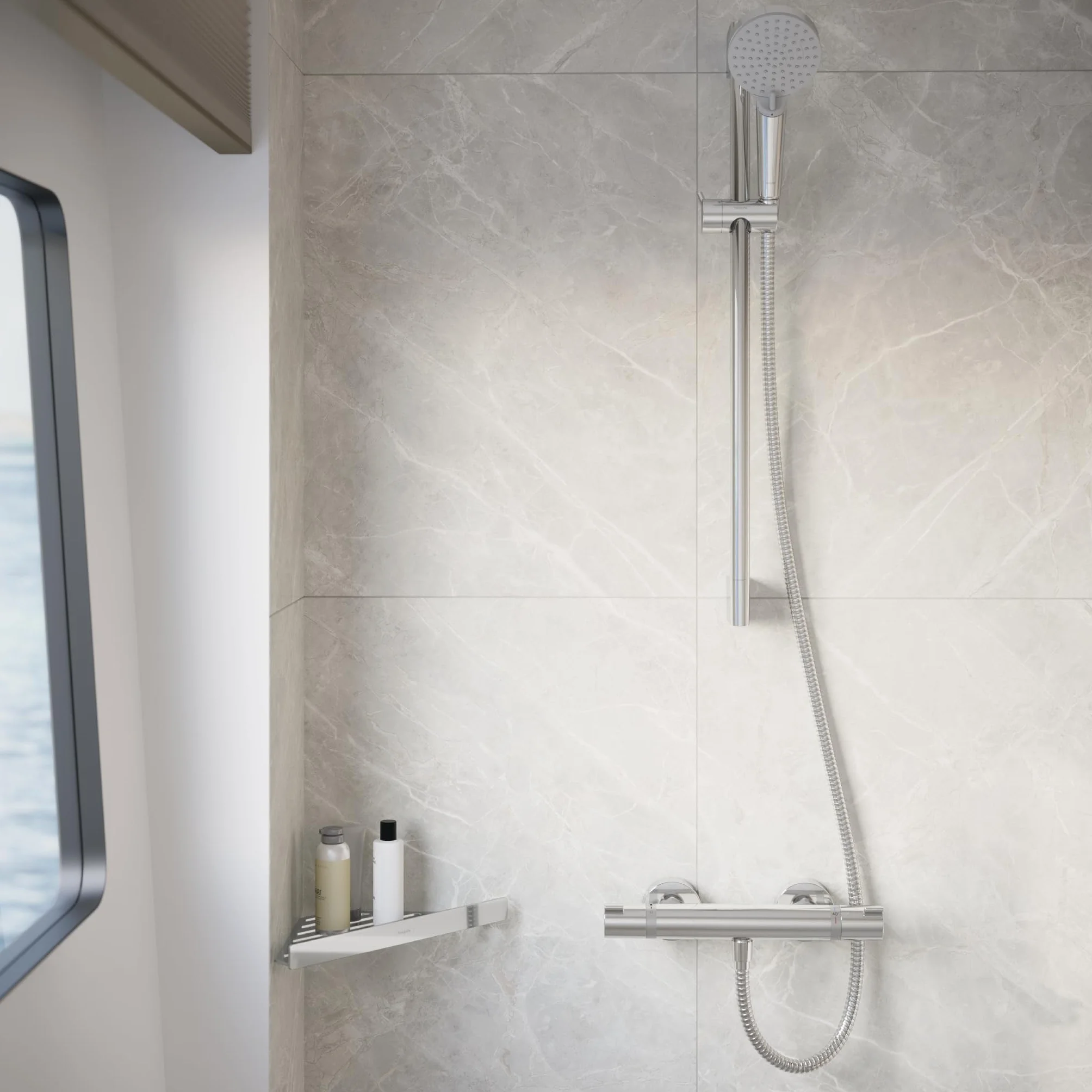 hansgrohe Ecostat Comdlat - bateria termostatyczna prysznicowa natynkowy, armatura prysznicowa z zabezpieczeniem przy 40 °C, thermostat okrągły, kran do 1 odbiornika, chrom, 13116000