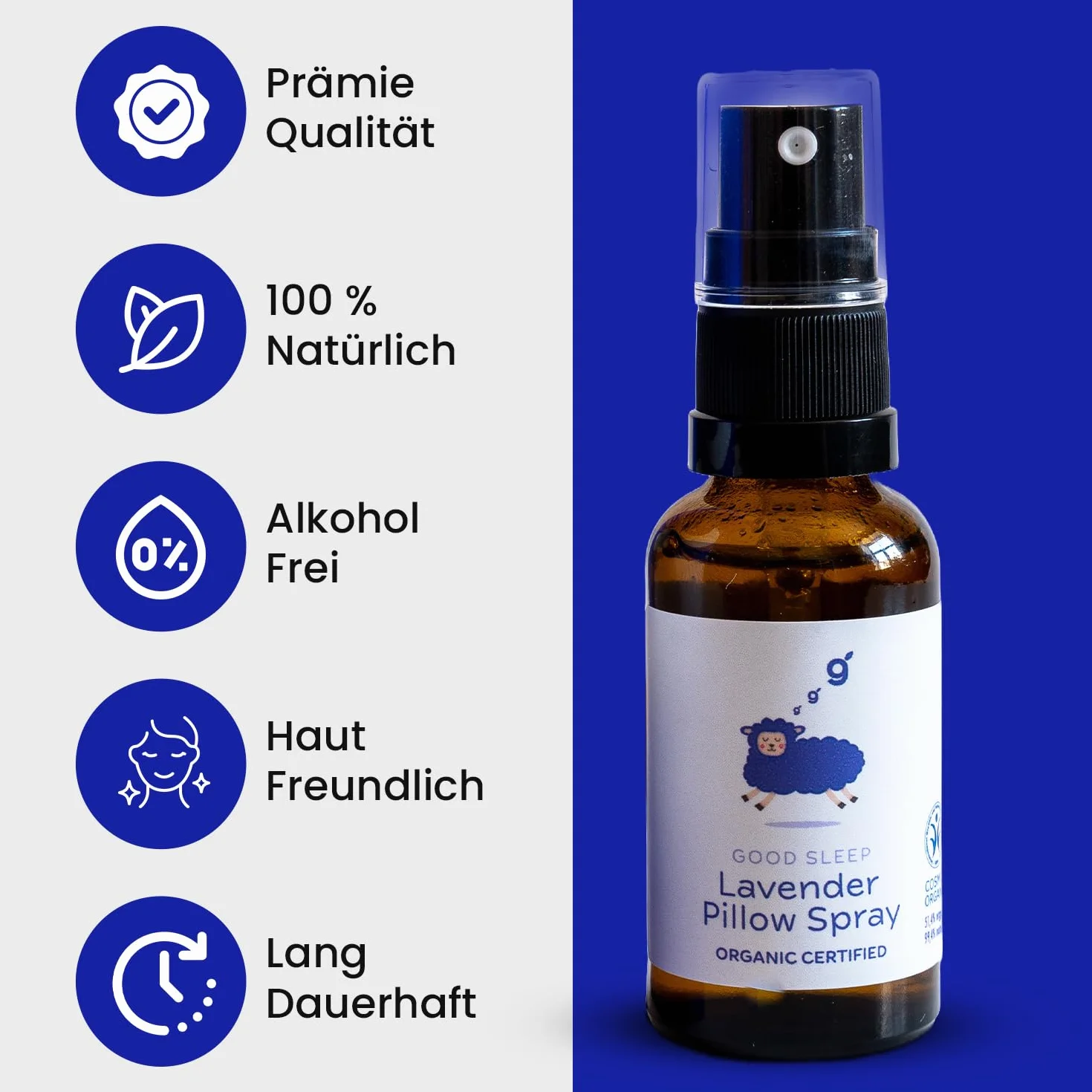 Schlafwohl spray lawendowy do poduszek 30 ml – spray do spania zapewnia spokojny sen, spray powietrzny do relaksu i odpoczynku, z prawdziwym ekologicznym olejkiem lawendowym, bezalkoholowym sprayem do