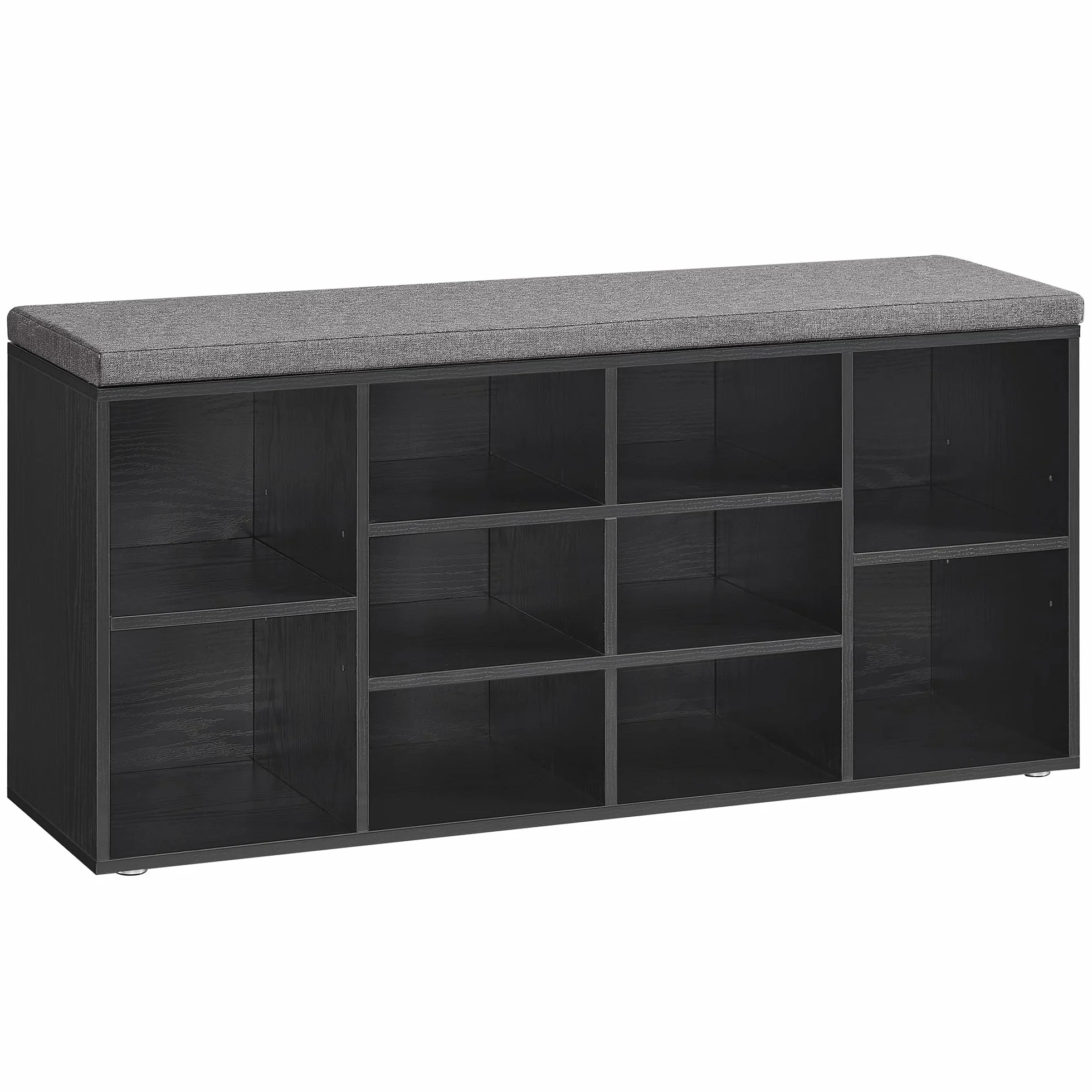 VASAGLE Ławka na buty, stojak na buty z siedziskiem, ławka z miejscem do przechowywania, dobrze wyściełana, ławka do przedpokoju z 10 przegródkami, 30 x 104 x 48 cm, heban czarny LHS010B07
