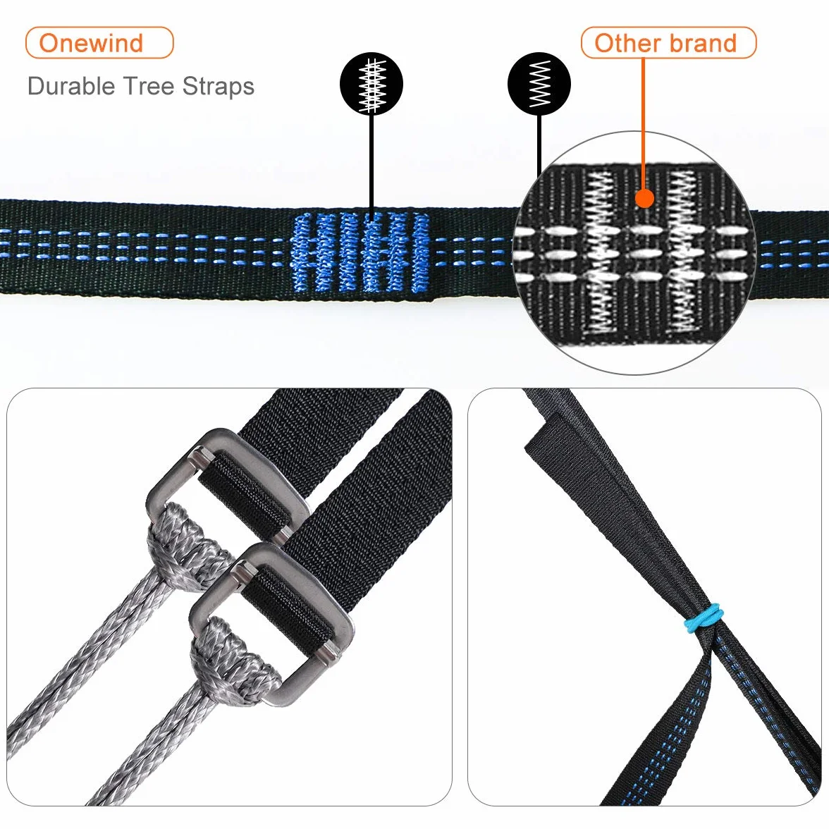 Onewind 2 * 10Ft Hammock Straps Set, Heavy Duty Camping Tree-Friendly Straps Hanging Kit with Safety Lock Cinch Buckle 1 Inch Wide 1500 LBS Durable Lightweight No-Stretch and Easy to Set Up