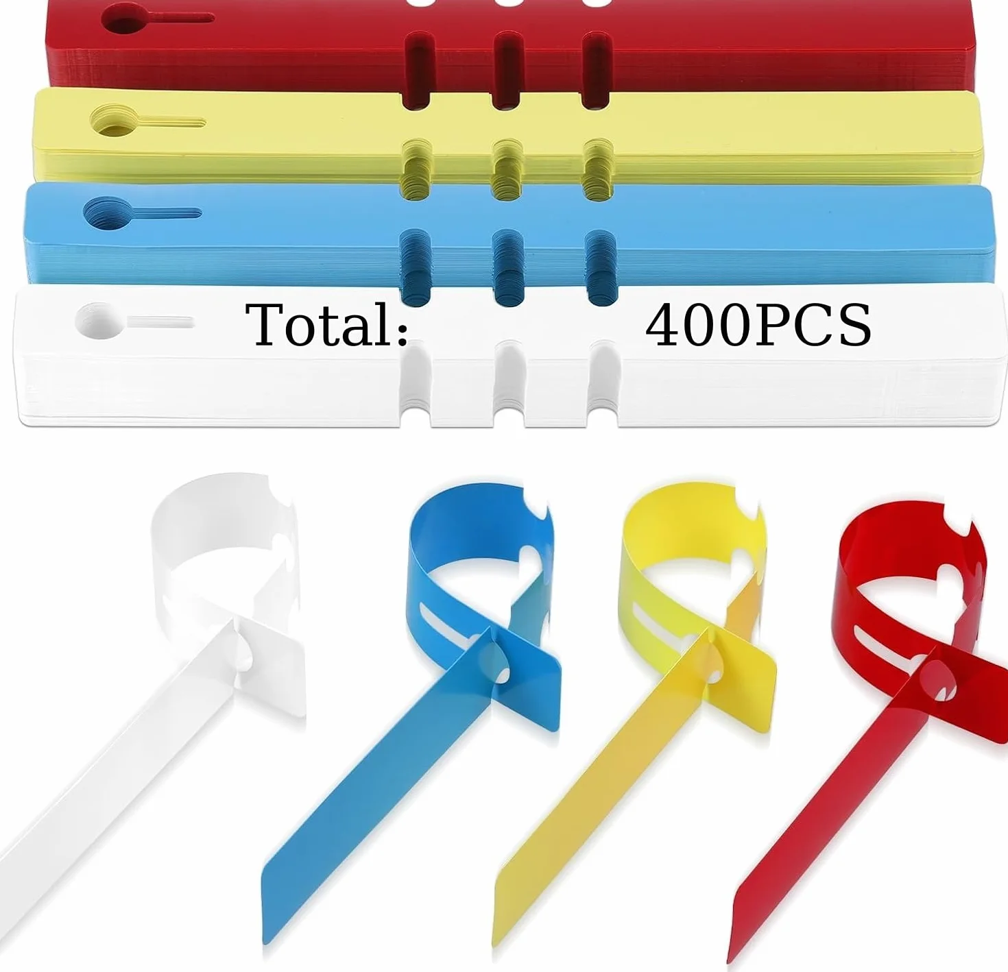 400 szt. plastikowych etykiet na drzewo, zawieszki do roślin ogrodowych, wiszące zawieszki do owinięcia, wodoodporne plastikowe etykiety na drzewo, regulowane, kolorowe etykiety na rośliny do