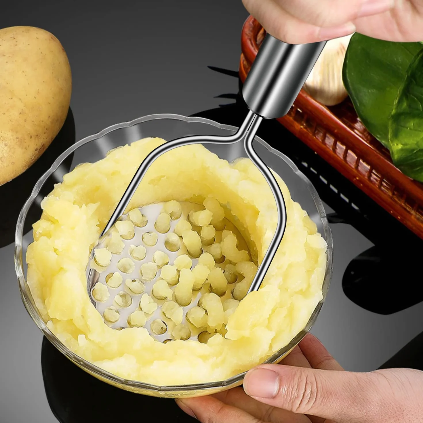 Ręczna prasa do puree ze stali nierdzewnej, 2 sztuki, kompatybilna ze zmywarką