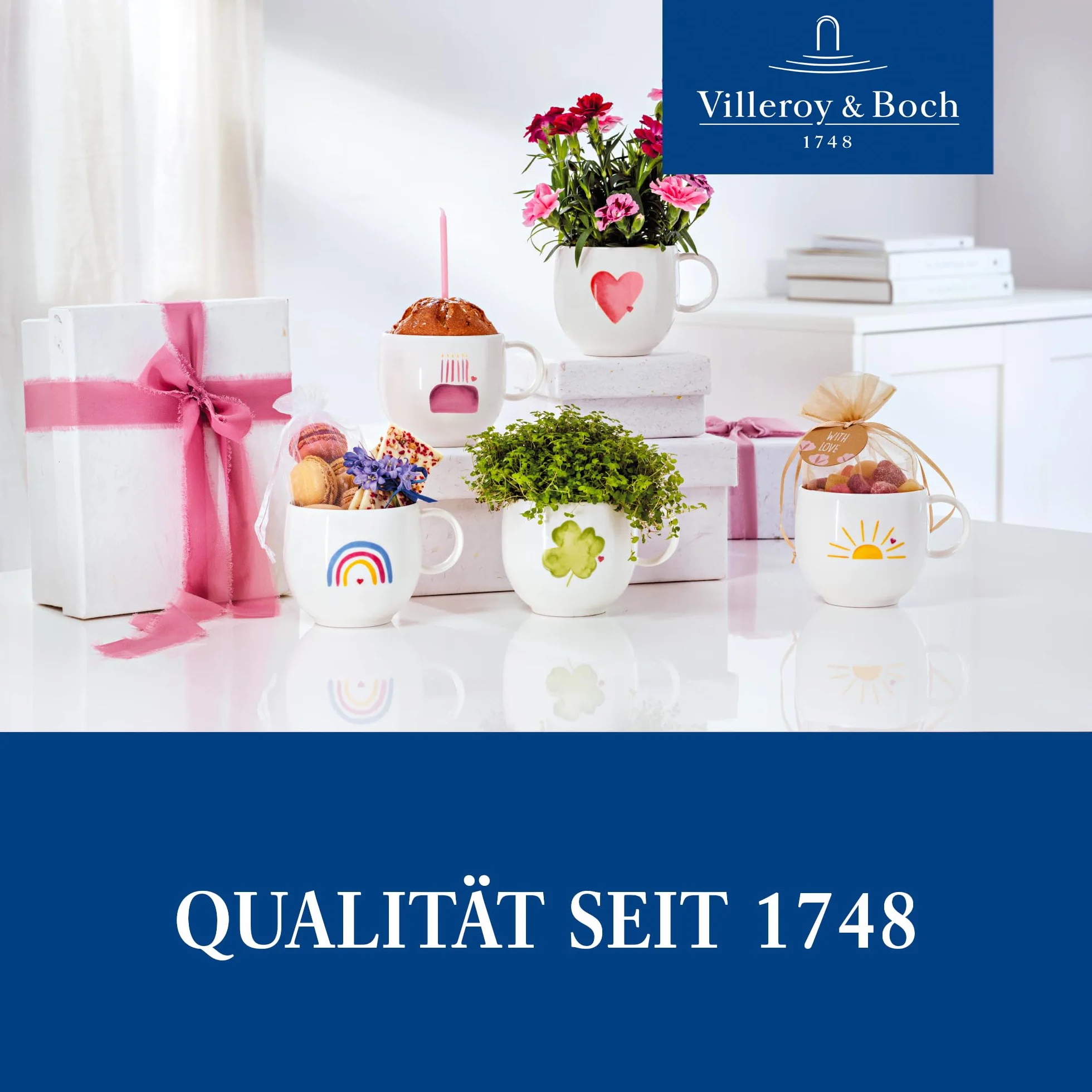 Villeroy & Boch With Love talerz śniadaniowy Happy Birthday 21x21x2,5 cm porcelana Premium talerz na ciasto sałatki deserowy zmywarka mikrofala