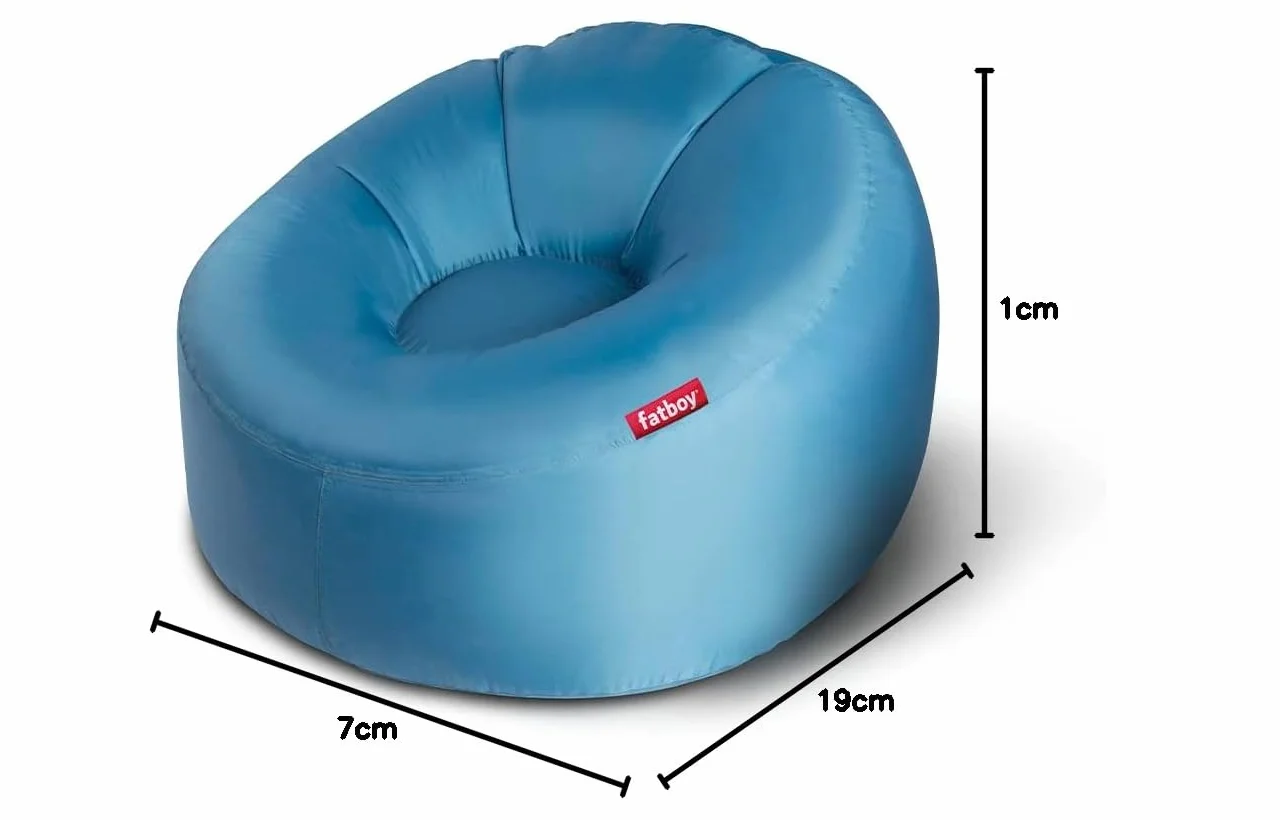 Fatboy® Lamzac O- dmuchana sofa dla dorosłych i dzieci, nadmuchiwana sofa, nadmuchiwane krzesło, 110 x 103 x 62 cm, bez pompki, do użytku wewnątrz i na zewnątrz, kolor niebieski