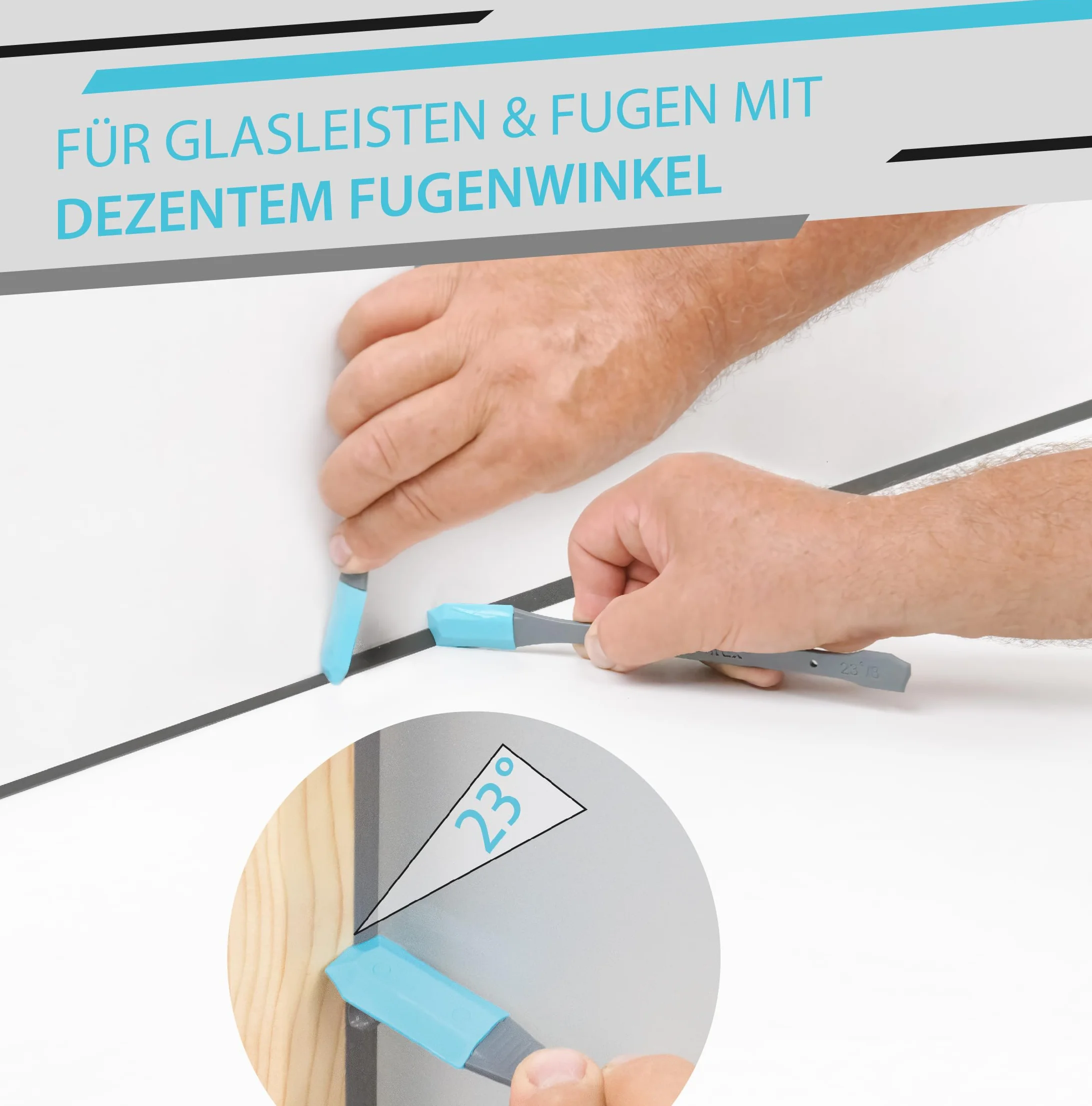 FUGENFUX® G&A 23° szkło i fugi przyłączeniowe | ściągacz do fug płaskich | zestaw 2 sztuk o rozmiarach 8 mm i 10 mm – rewolucyjna magiczna końcówka do ciasnych miejsc
