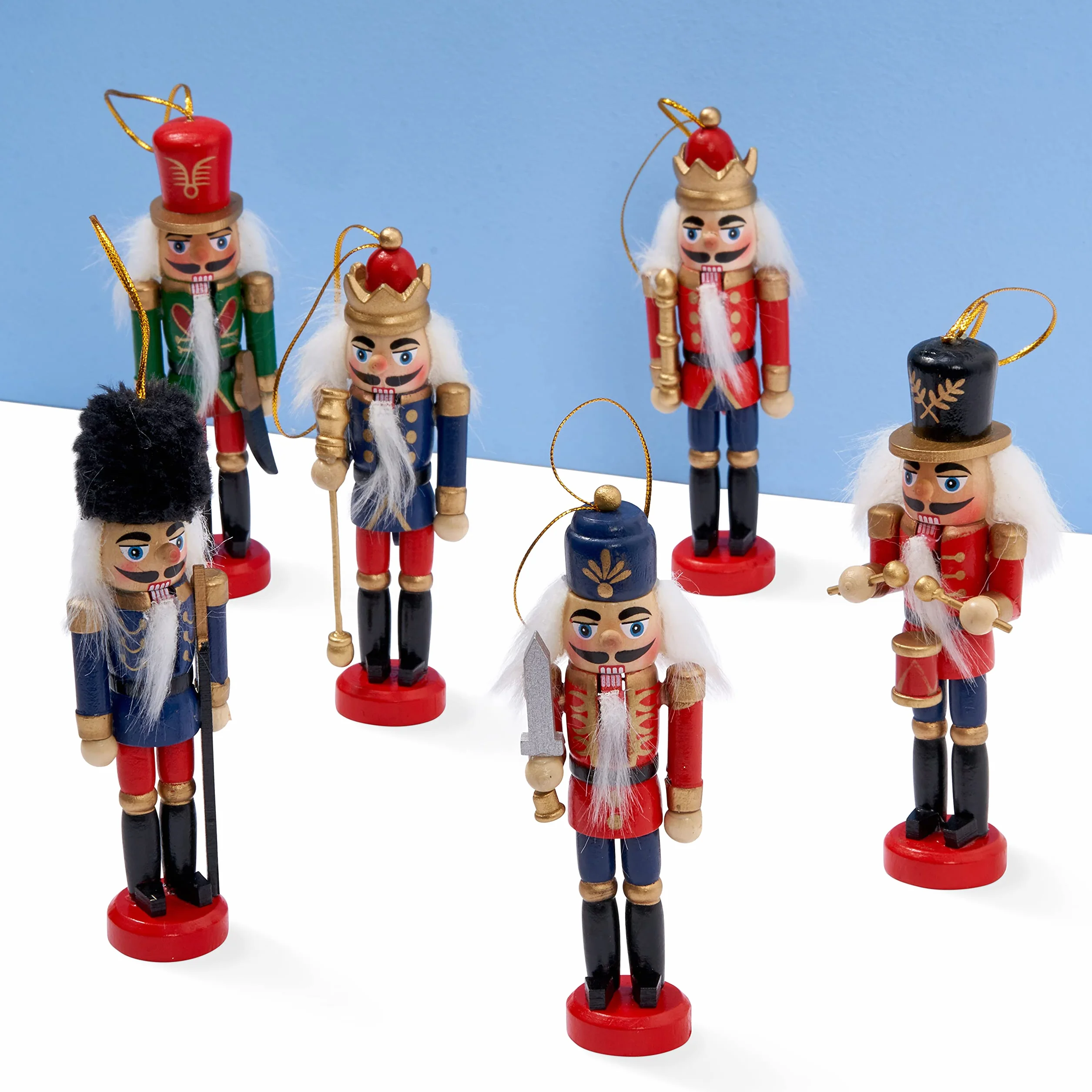 THE TWIDDLERS 6 Tradycyjnych Drewnianych Dziadków do Orzechów Świątecznych, 13cm - Wisząca Dekoracja na Choinkę - Solidna i Najwyższa Jakość
