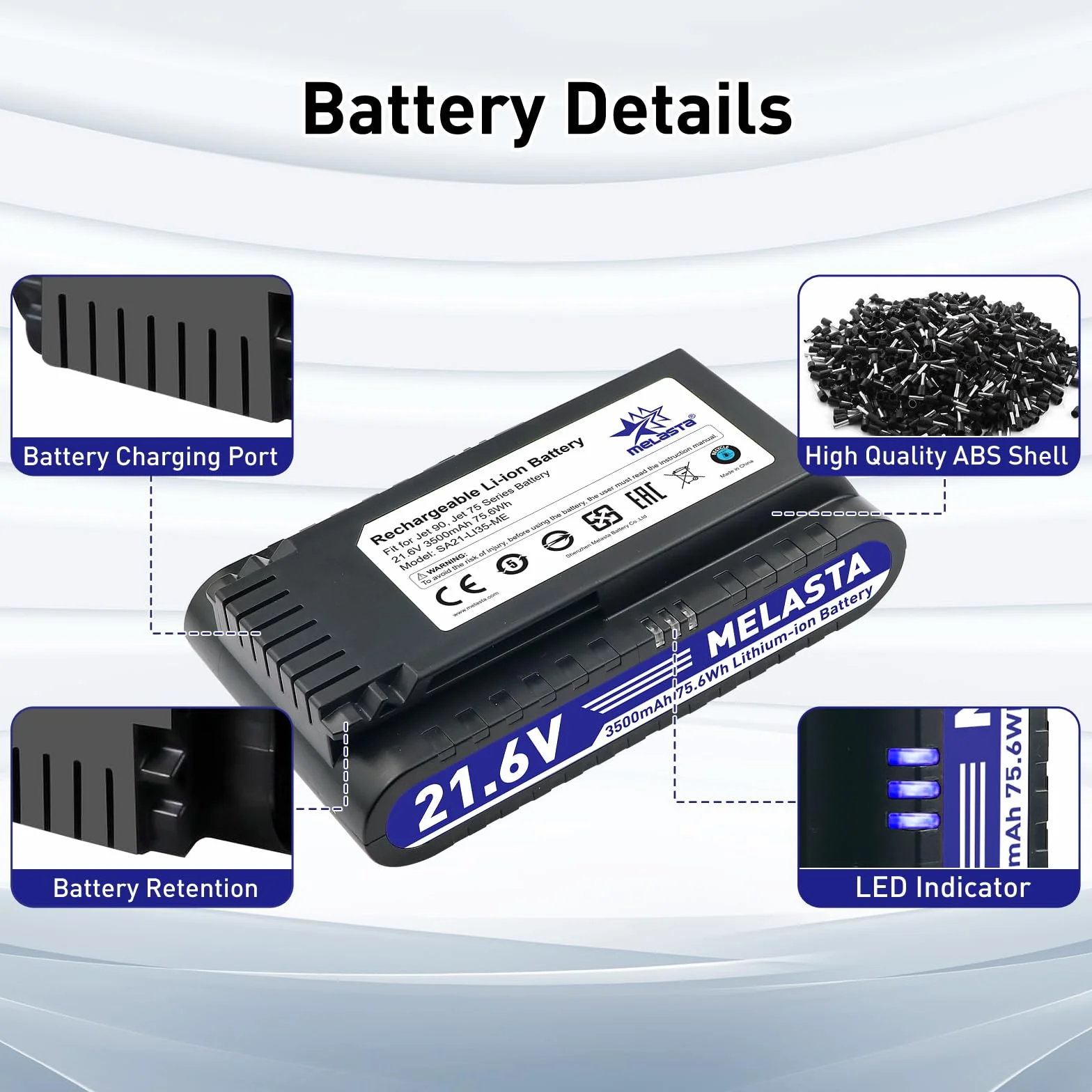 melasta Bateria VCA-SBT90 do Samsung JET75/JET90, 21,6 V 3500 mAh