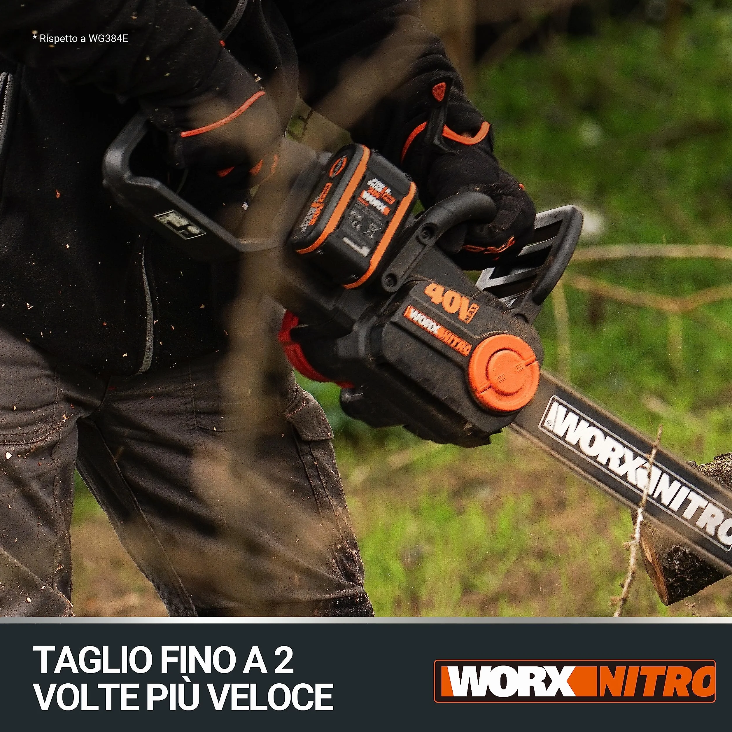 WORX Piła łańcuchowa Nitro 40V (2x20V) | PowerShare | WG385E.9 | Nie obejmuje baterii i ładowarki | Silnik bezszczotkowy | Miecz 40 cm | Hamulec łańcucha i automatyczne smarowanie