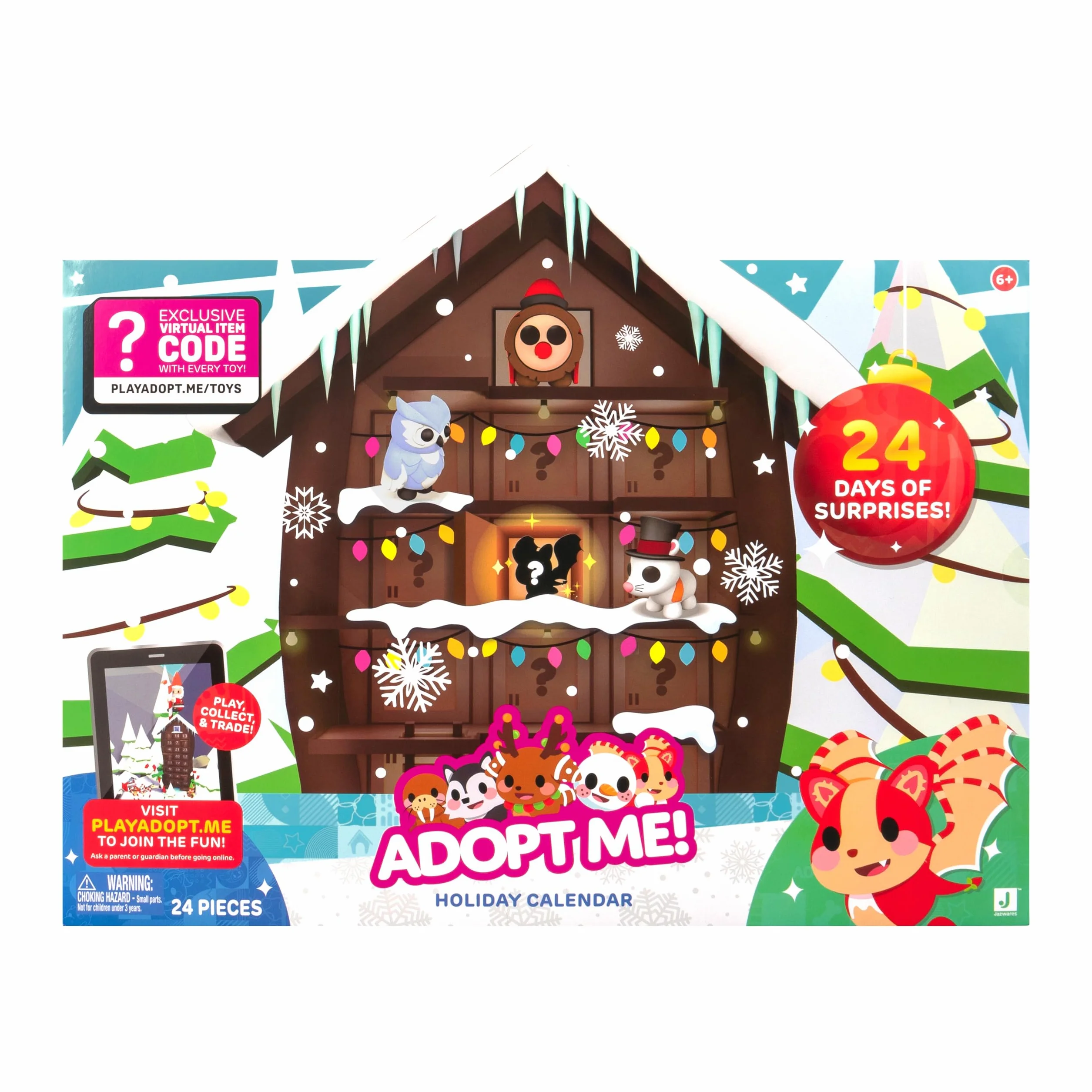 Adopt Me! Kalendarz świąteczny - funkcje (8) zwierzęta domowe 5 cm, (2) figurki 7 cm i 13 unikalnych akcesoriów - w zestawie ekskluzywny wirtualny kod przedmiotu - wiek 6 +