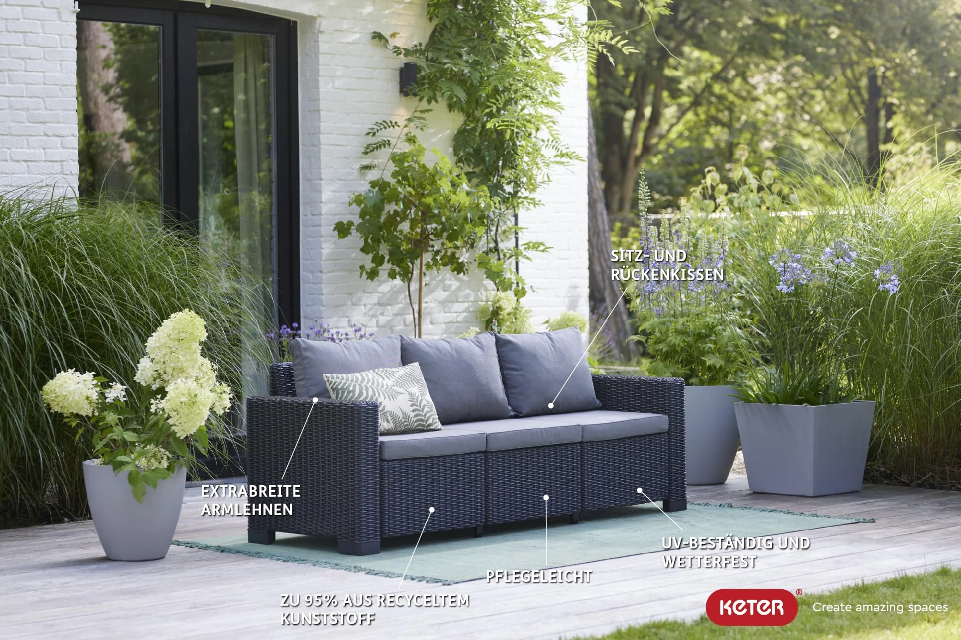 Keter California Sofa Ogrodowa, Szary, 199 x 68 x 72 cm