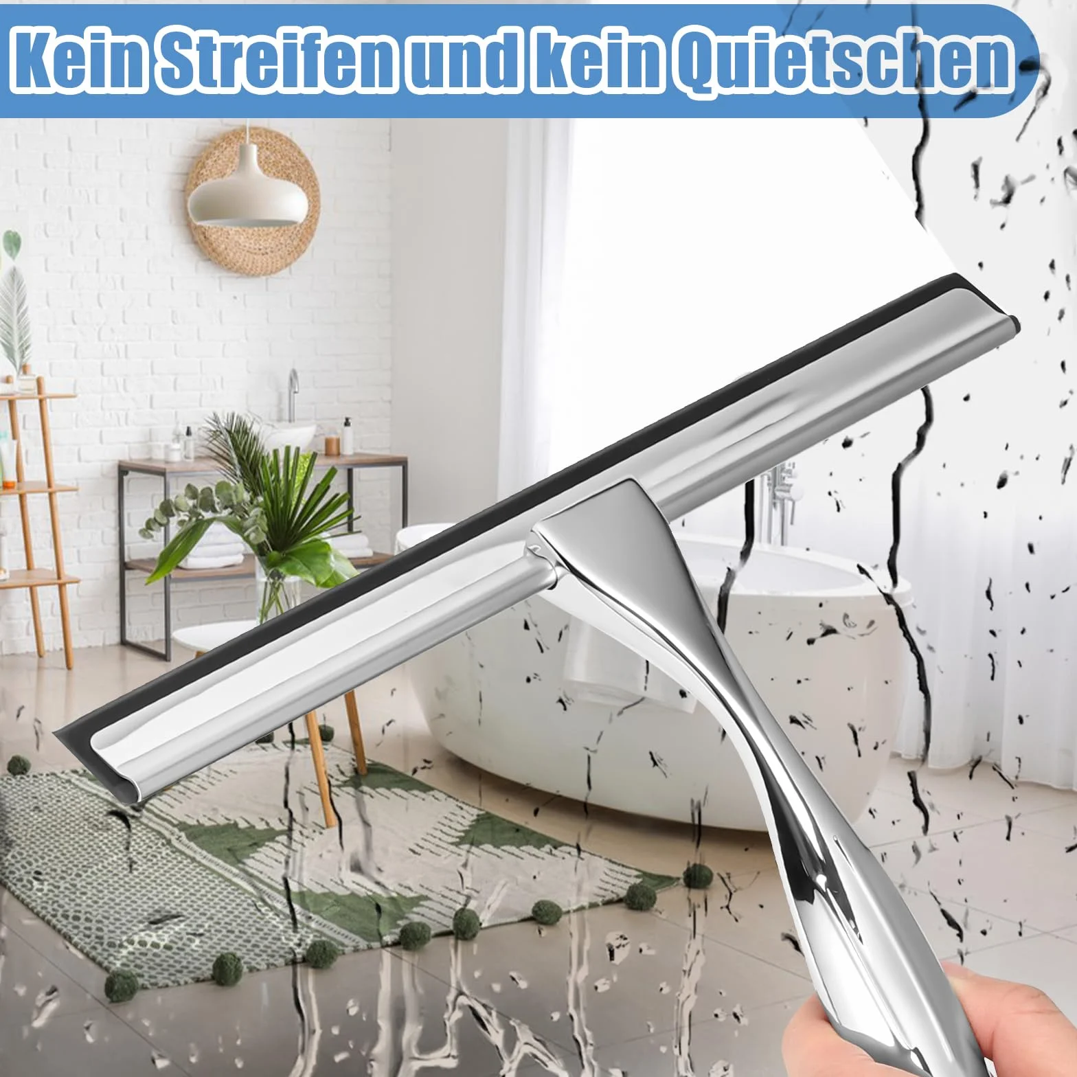 wlich Wlich-de-2431201 Ściągacz prysznicowy ze stali nierdzewnej, do szklanych drzwi, prysznica z uchwytem, spryskiwacz szyb łazienkowych, okien i szklanych lusterek samochodowych