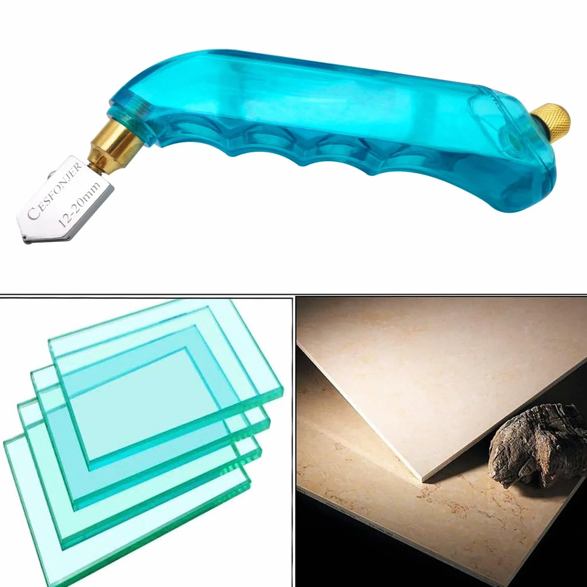 CESFONJER Profesjonalny mocny narzędziowy szczypcowy cięciak do szkła z dodatkową wymienną głowicą i zbiornikiem na olej – 2 mm-6 mm / 6 mm-12 mm / 12 mm-20 mm.