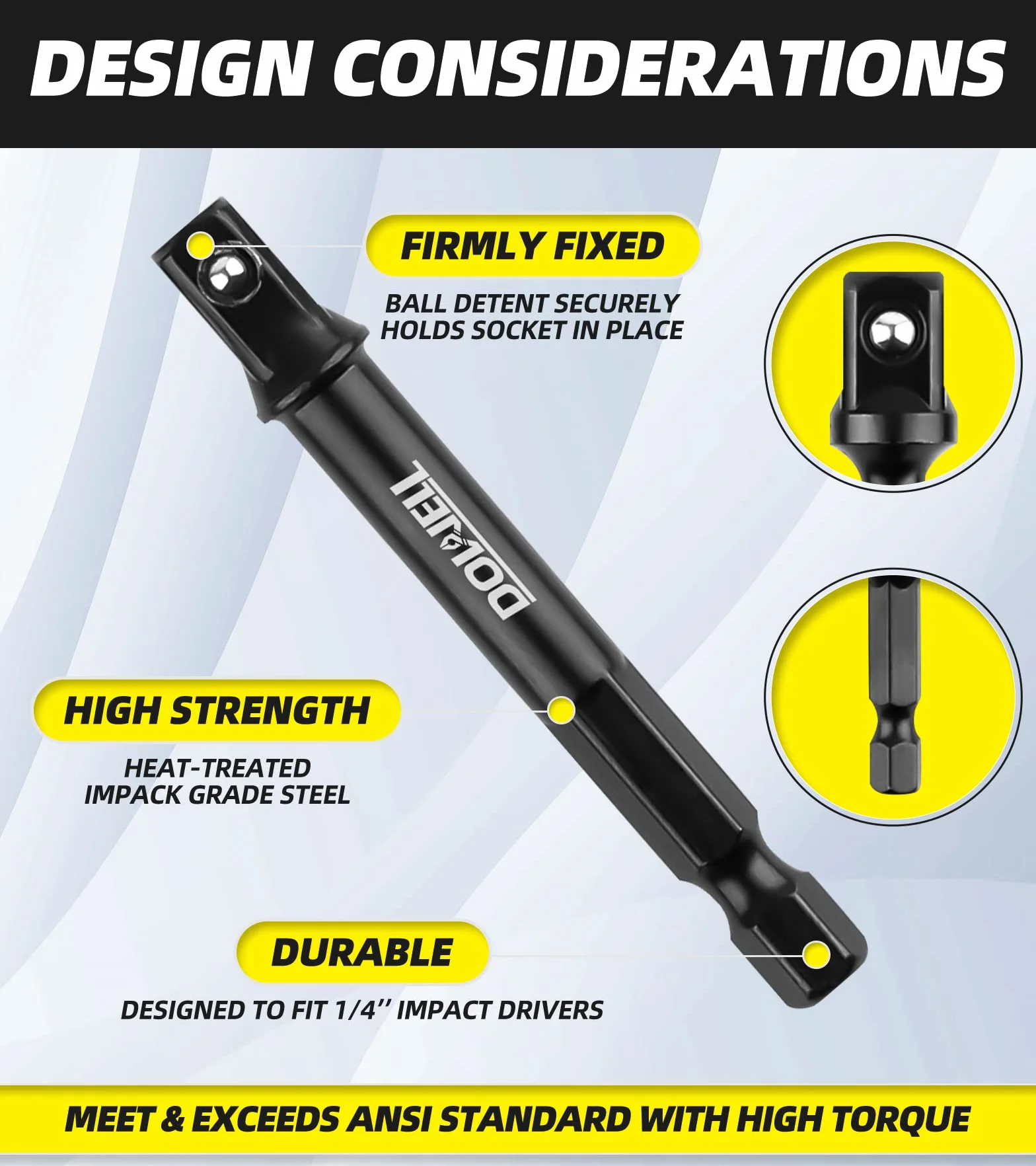 DOWELL Impact Grade Adapter Set Przedłużający Bit z uchwytem 1/4-calowy, 3/8-calowy, 1/2-calowy zestaw gniazda napędowego Rozszerzenie wiertła do szybkiego sterownika uderzeniowego (3,3-calowy)