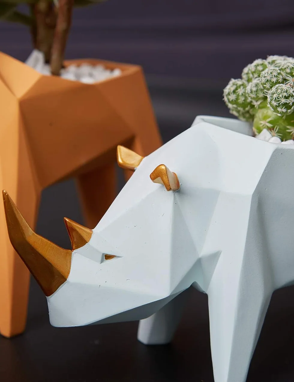 Amoy-Art Kaktus sukulent doniczka na rośliny nosorożec statuetka figurka geometryczna zwierzę doniczka dekoracja na prezenty domowe żywica rzeźba pudełko prezentowe 18 cm L