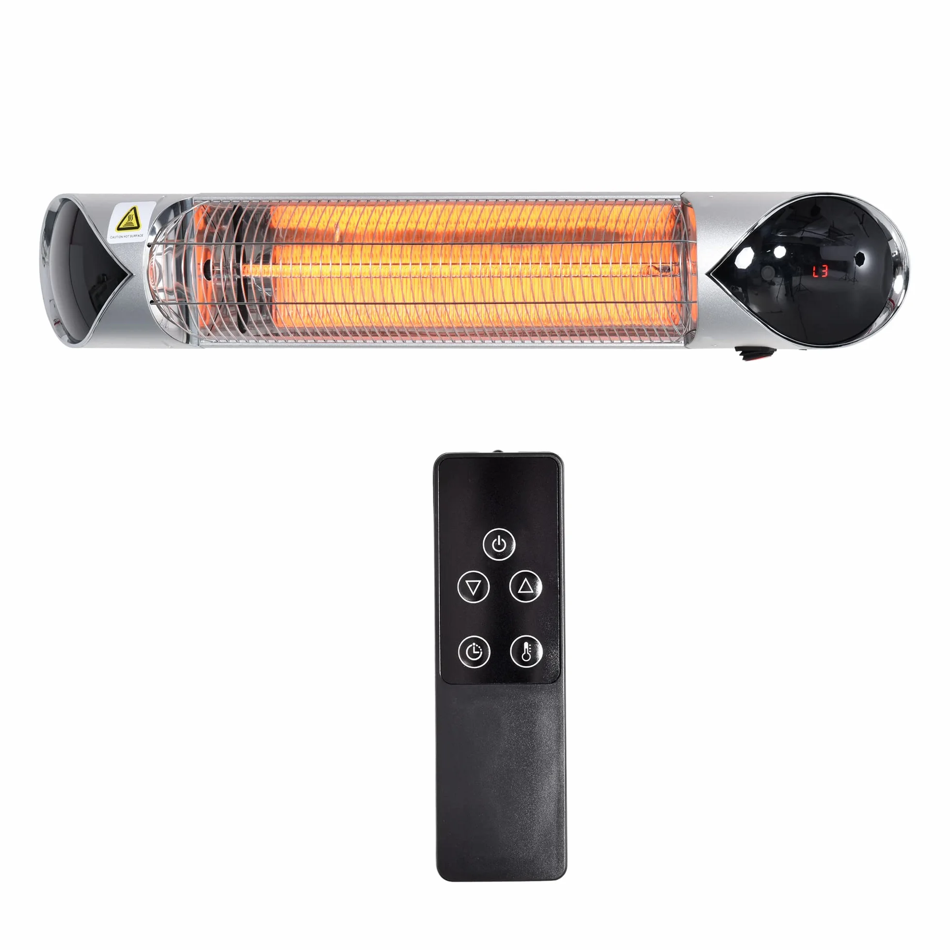 Grzejnik Outsunny, 4 poziomy grzania, 800/1200/1600/2000W, grzejnik elektryczny, grzejnik tarasowy do ogrodu z pilotem, wodoodporny, odporny na kurz, aluminium 88 x 13 x 9 cm