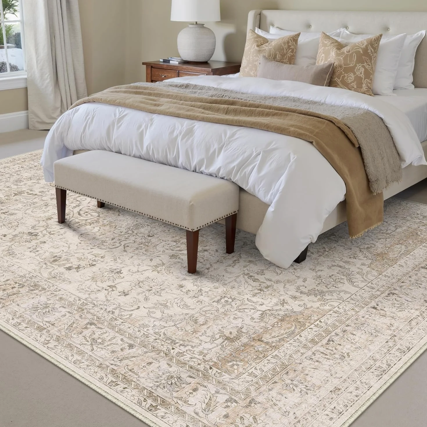 HUGEAR Vintage Dywany do Salonu 240x300cm Beżowy Sypialni Antypoślizgowy Zmywalne Krótkim Włosiem Duże Dywanowa Biura Jadalni Pokoju Pralni Dziecięcego Dywan