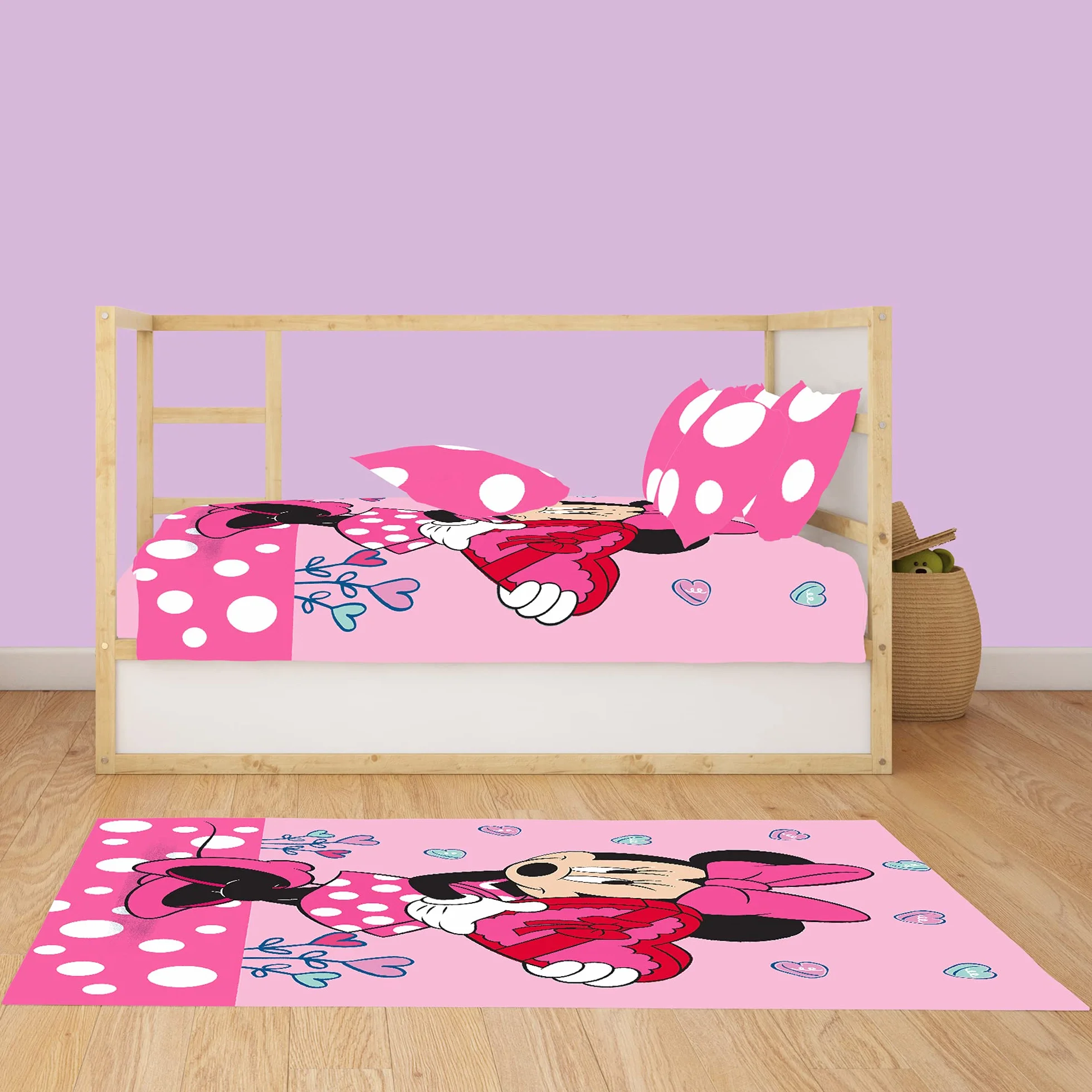 Minnie Mouse Dywan do pokoju dziecięcego, w kształcie serca, różowy, 100 x 133 cm, antypoślizgowy, tłumiący hałas, do zabawy, dla dziewcząt, dywan do zabawy, motyw Myszki Miki Myszka Miki Sweet Love