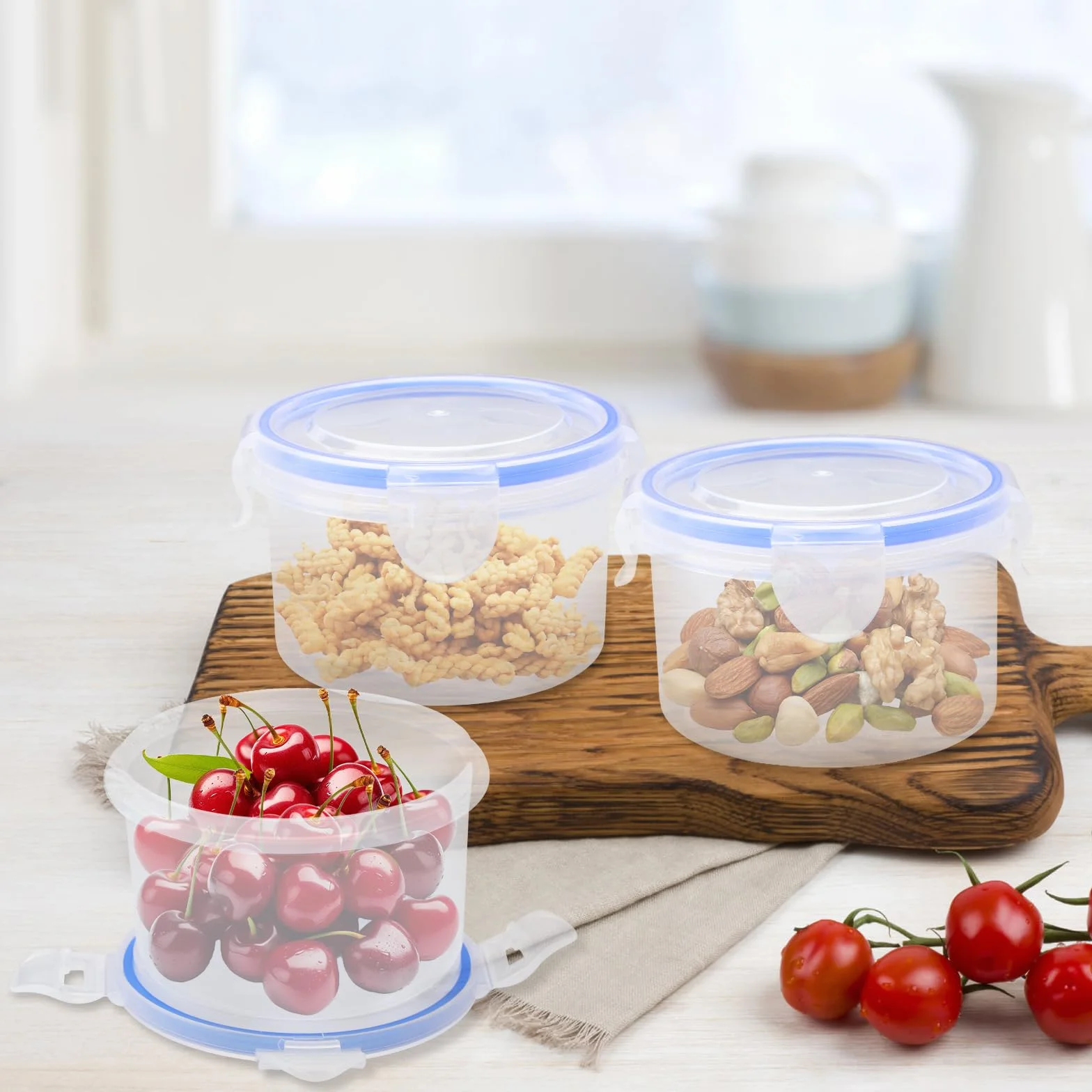 Plastikowe pojemniki na żywność szczelne okrągłe z pokrywką 6 szt