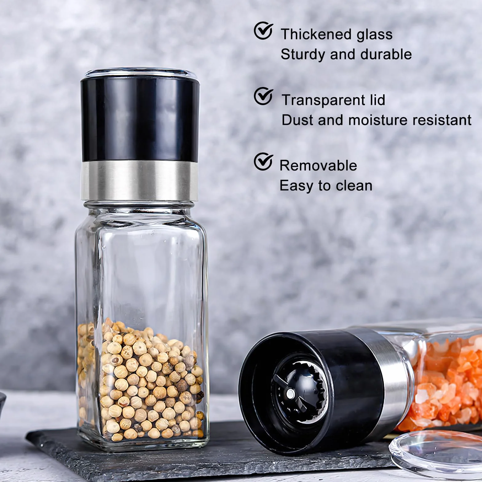 Zestaw 2 regulowanych młynków do soli i pieprzu ceramicznych 120 ml
