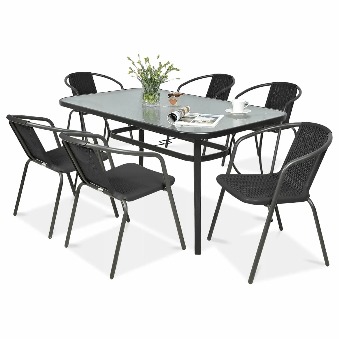 Zestaw Mebli Jadalnianych Focus Garden Ogrodowych Simple Stół 150x90cm 6x Krzesło Grafit 1 szt
